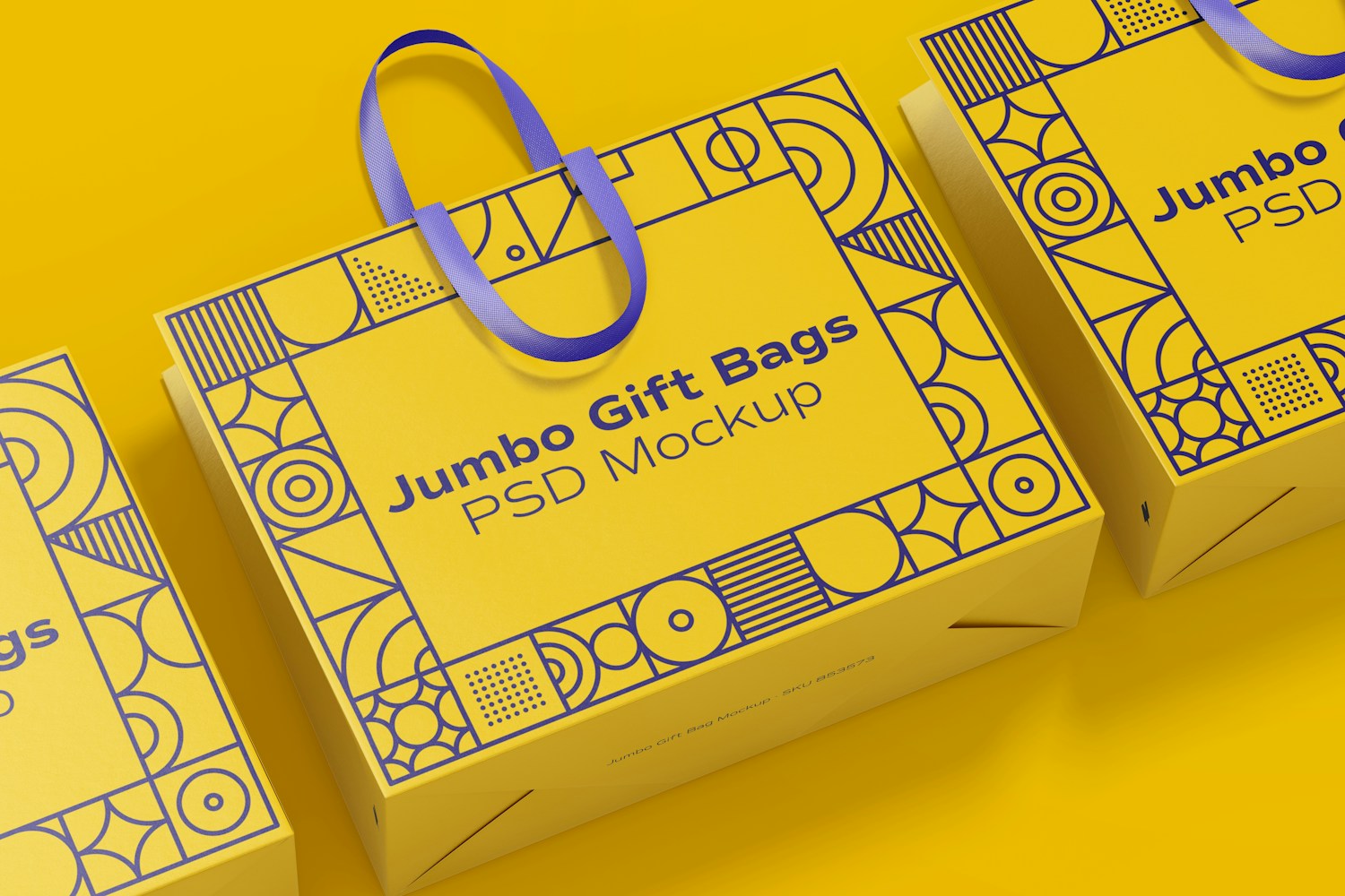 Jumbo Gift Bags with Ribbon Handle Mockup, Top View Jumbo Gift Bags with Ribbon Handle Mockup, Top View