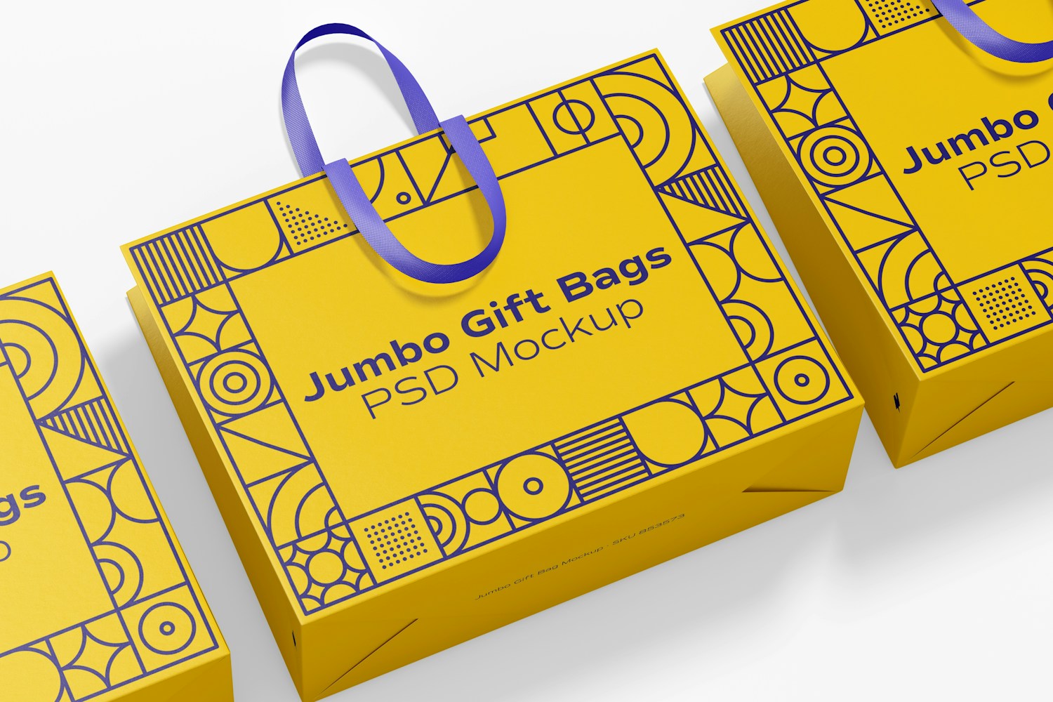 Jumbo Gift Bags with Ribbon Handle Mockup, Top View Jumbo Gift Bags with Ribbon Handle Mockup, Top View