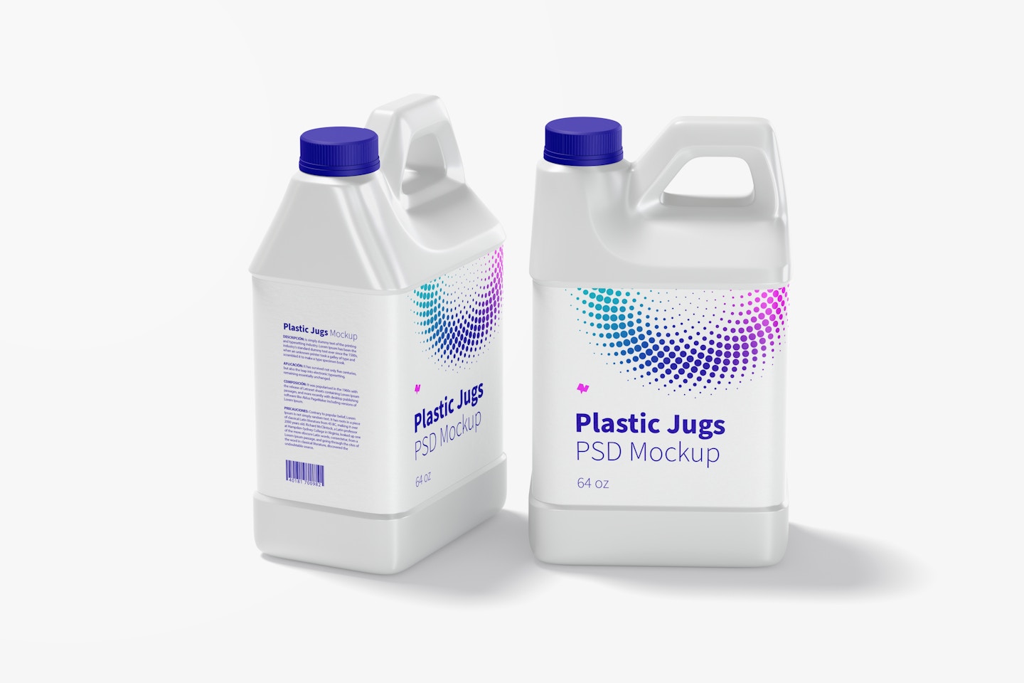 64 oz Plastic Jugs Mockup, Side and Front View