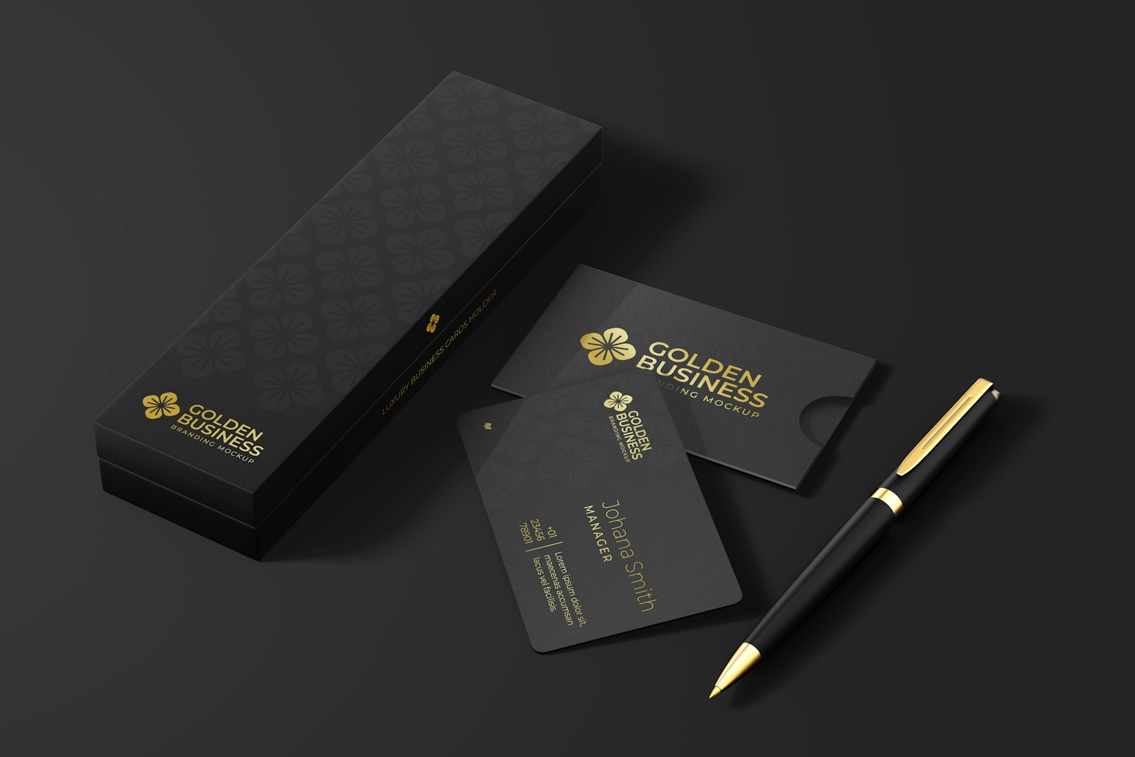 Luxury Business Card Holders Mockup, with Pen
