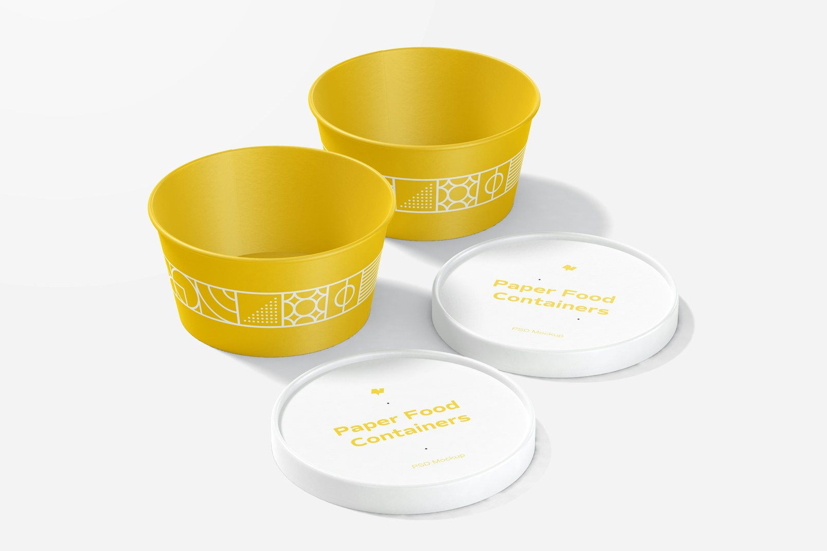 Round Paper Food Containers Mockup, Opened