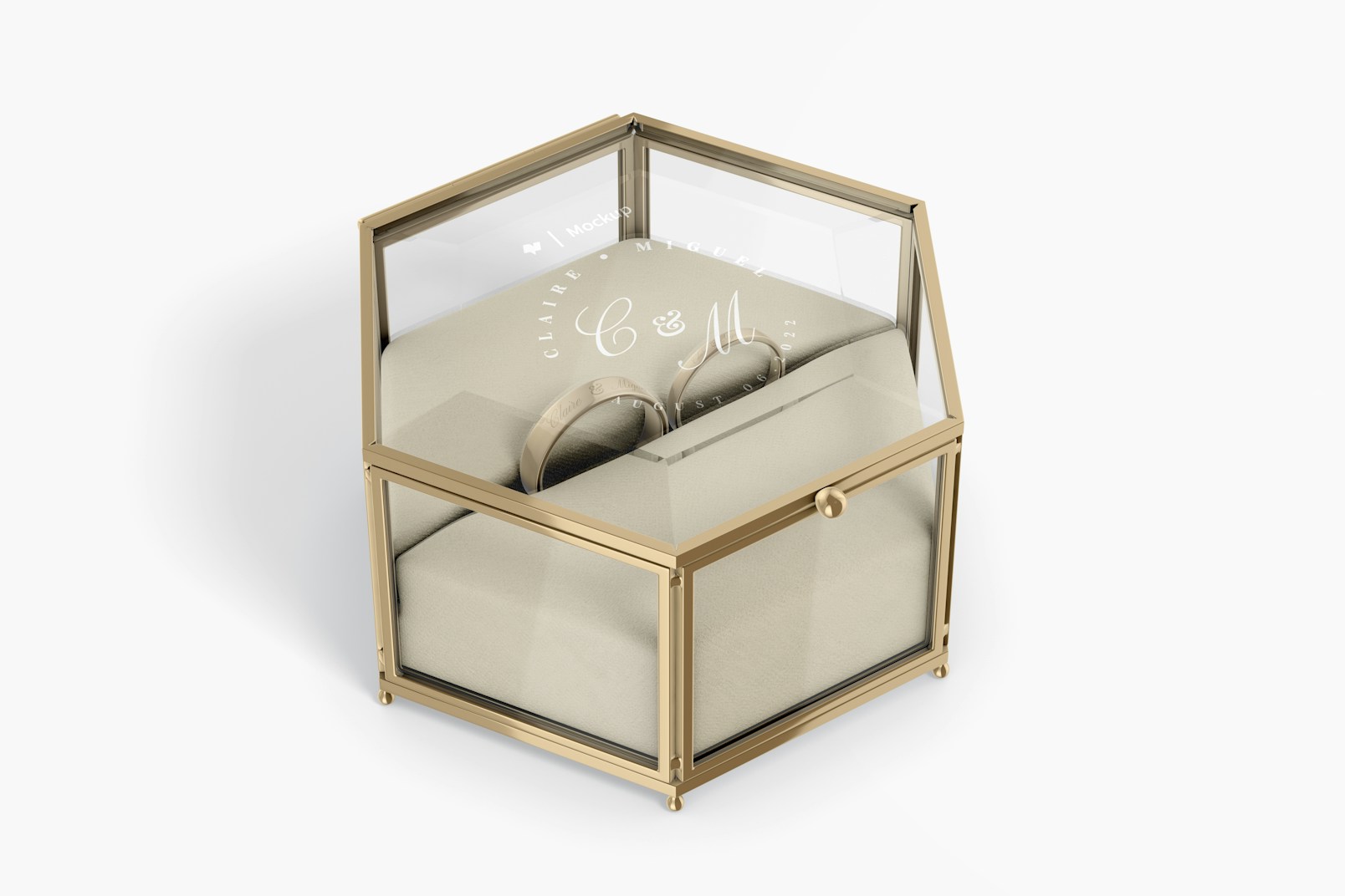 Hexagonal Clear Ring Box Mockup, Perspective