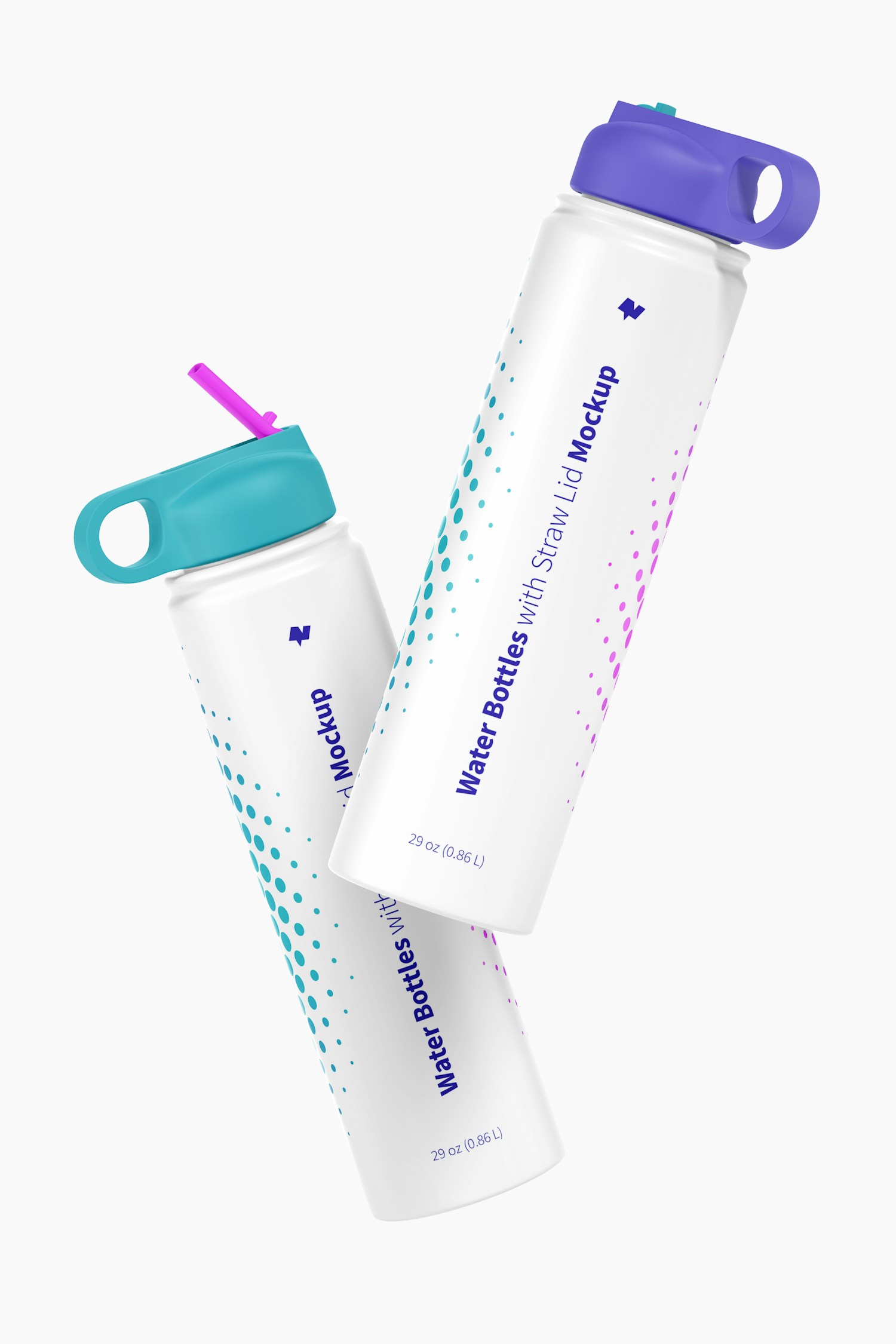 Water Bottles with Straw Lid Mockup, Floating