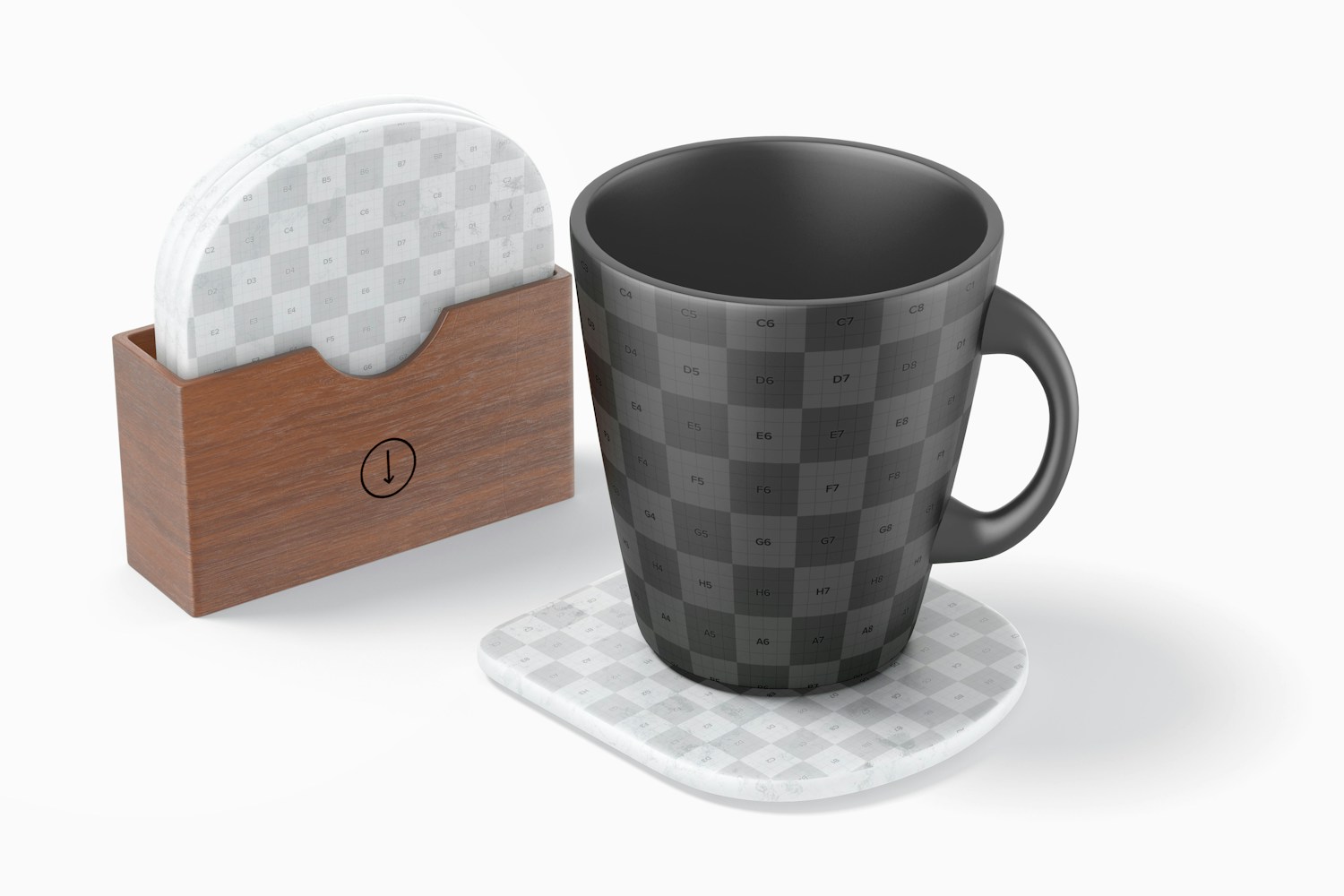 Ceramic Coasters Set with Mug Mockup