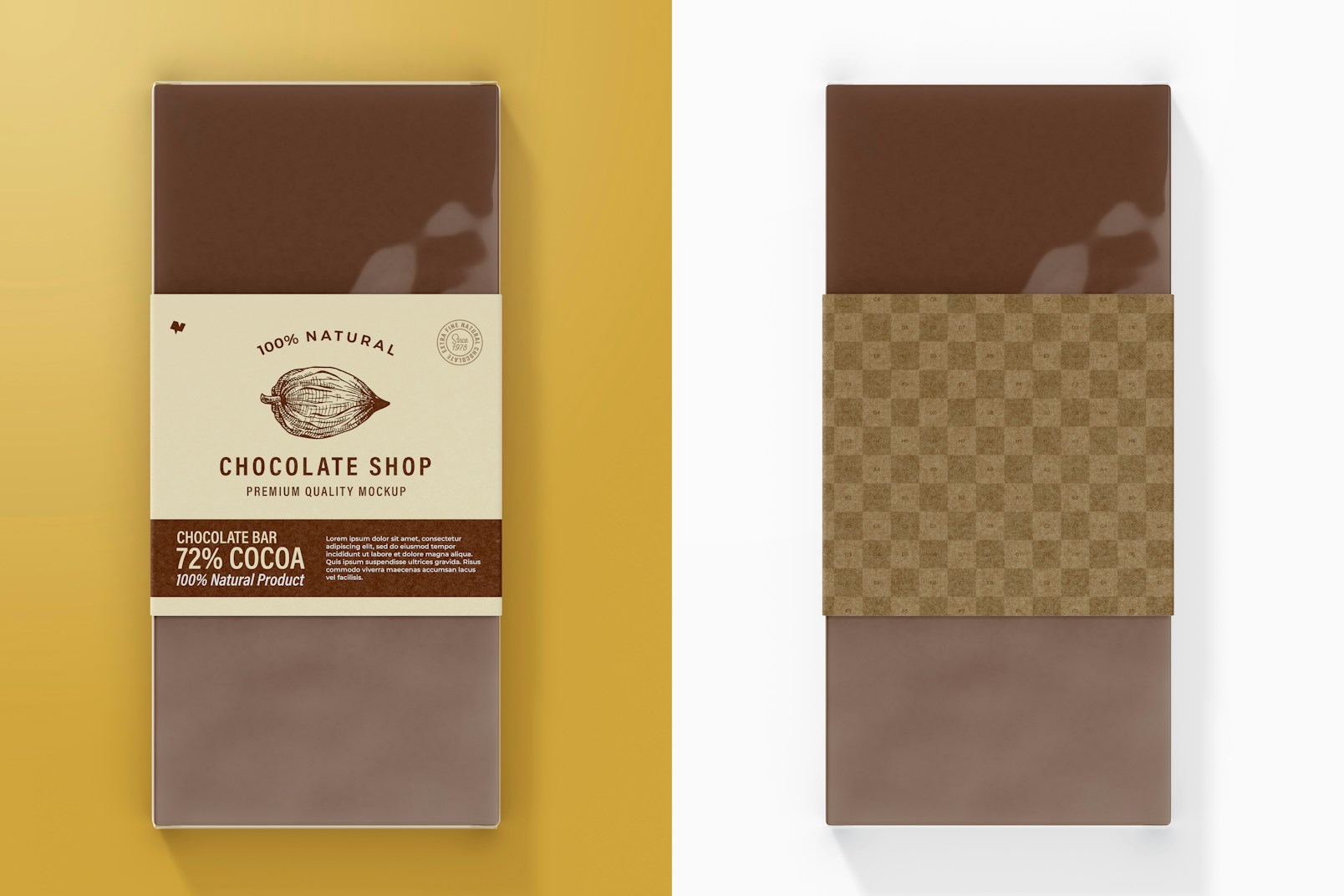 Chocolate Bar with Label Mockup, Top View