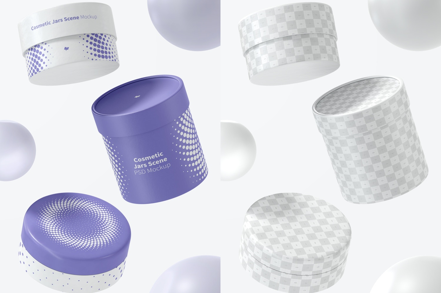 Cosmetic Jars Scene Mockup, Falling Cosmetic Jars Scene Mockup, Falling