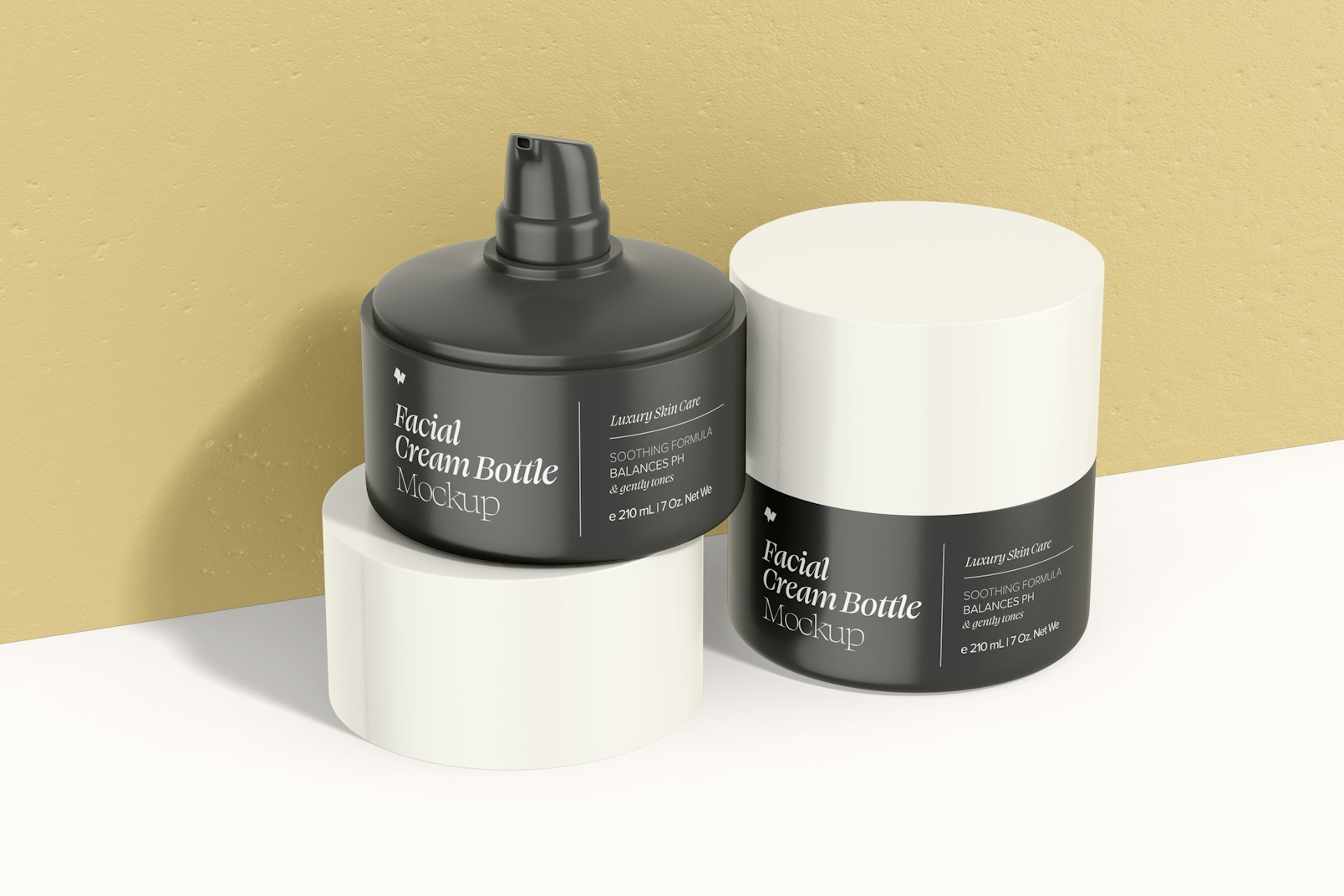 Facial Cream Bottles with Pump Mockup, Stacked
