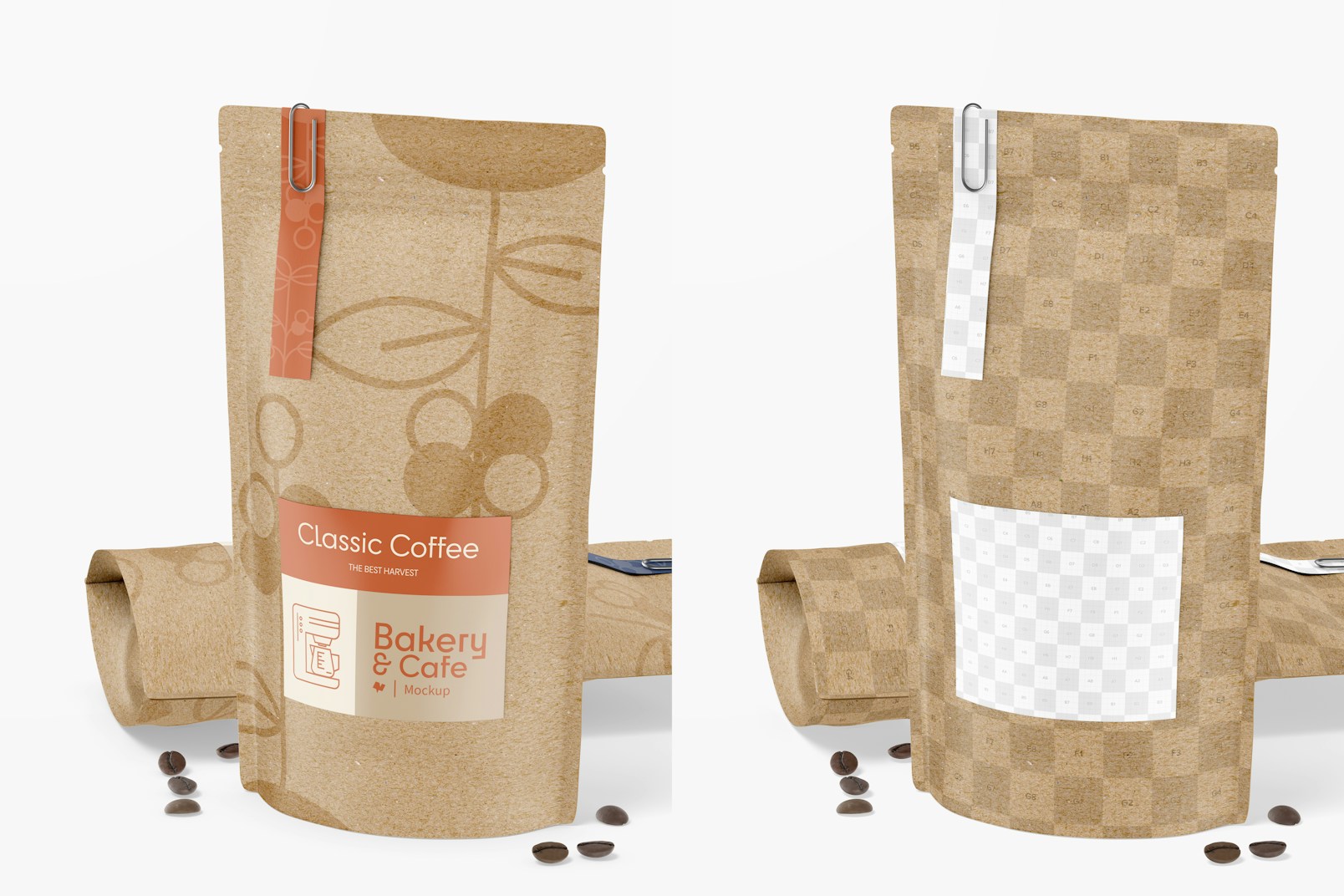 Coffee Bags with Label Mockup, Standing and Dropped