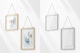 Glass And Metal Hanging Photo Frames Mockup, Right View
