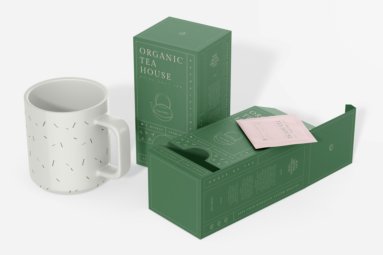 Tea Dispenser Box Mockup, Standing and Dropped