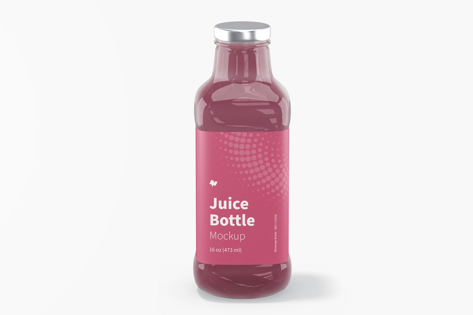 16 oz Glass Juice Bottle Mockup, Front View