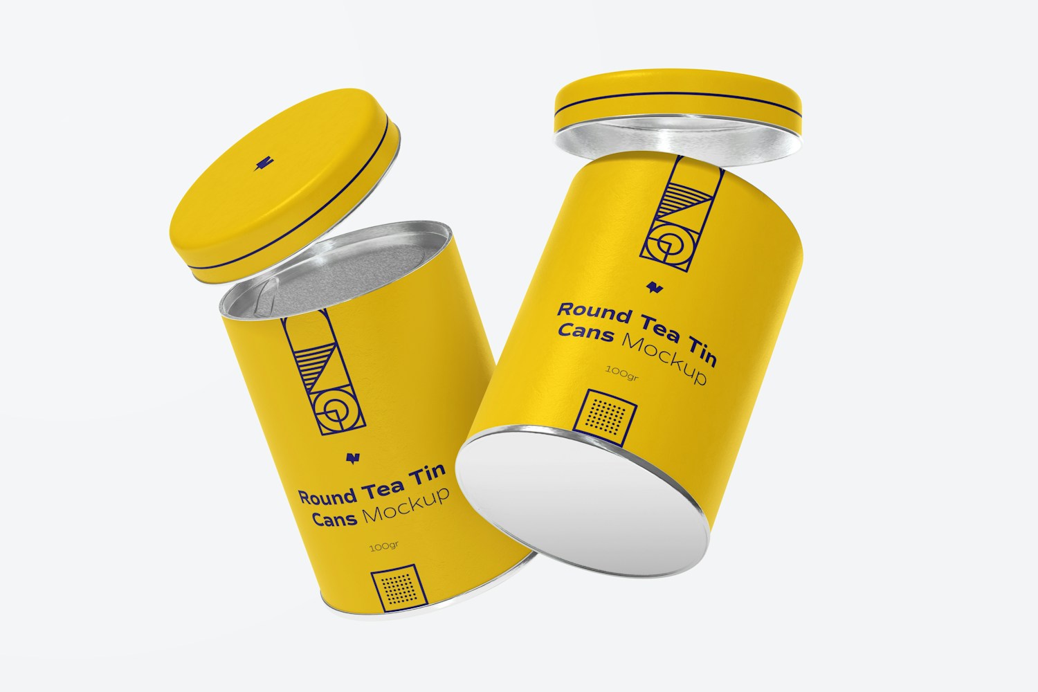 Round Tea Tin Cans Mockup, Floating
