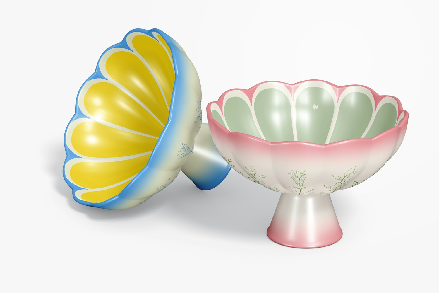 Ceramic Footed Bowls Mockup, Left View Ceramic Footed Bowls Mockup, Left View