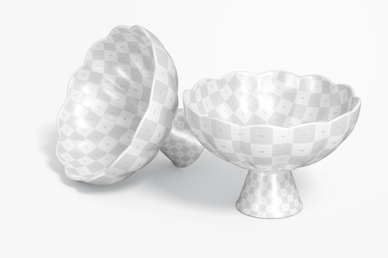 Ceramic Footed Bowls Mockup, Left View Ceramic Footed Bowls Mockup, Left View