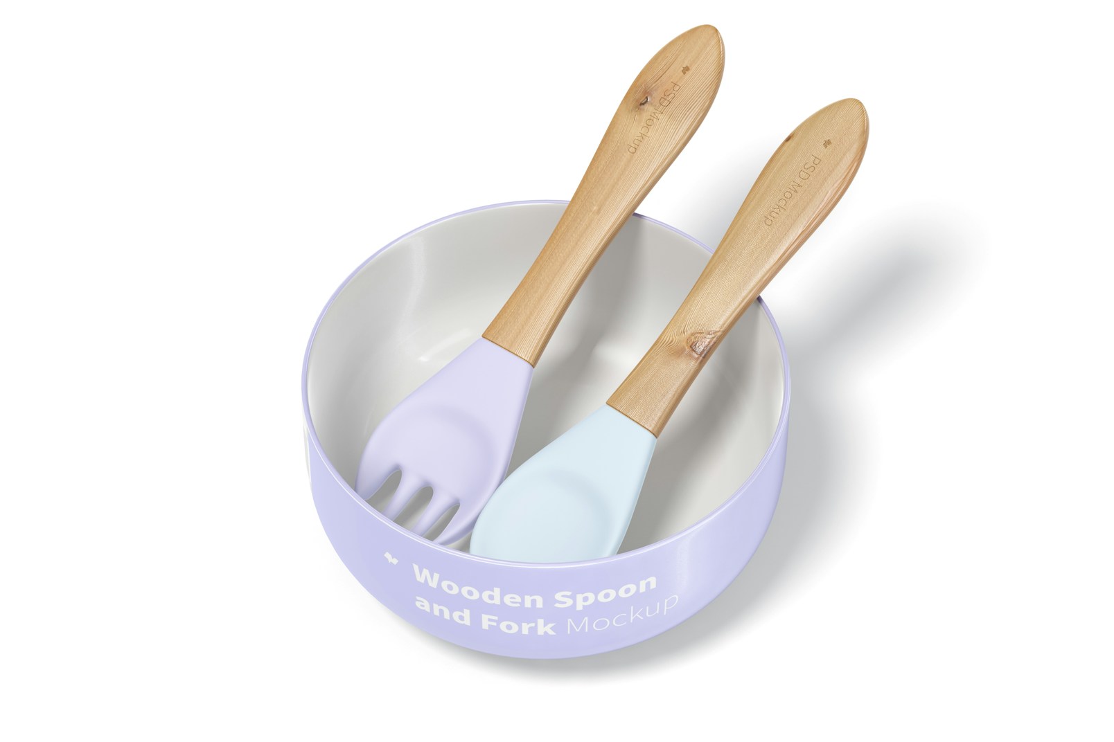 Wooden Spoon and Fork with Bowl Mockup