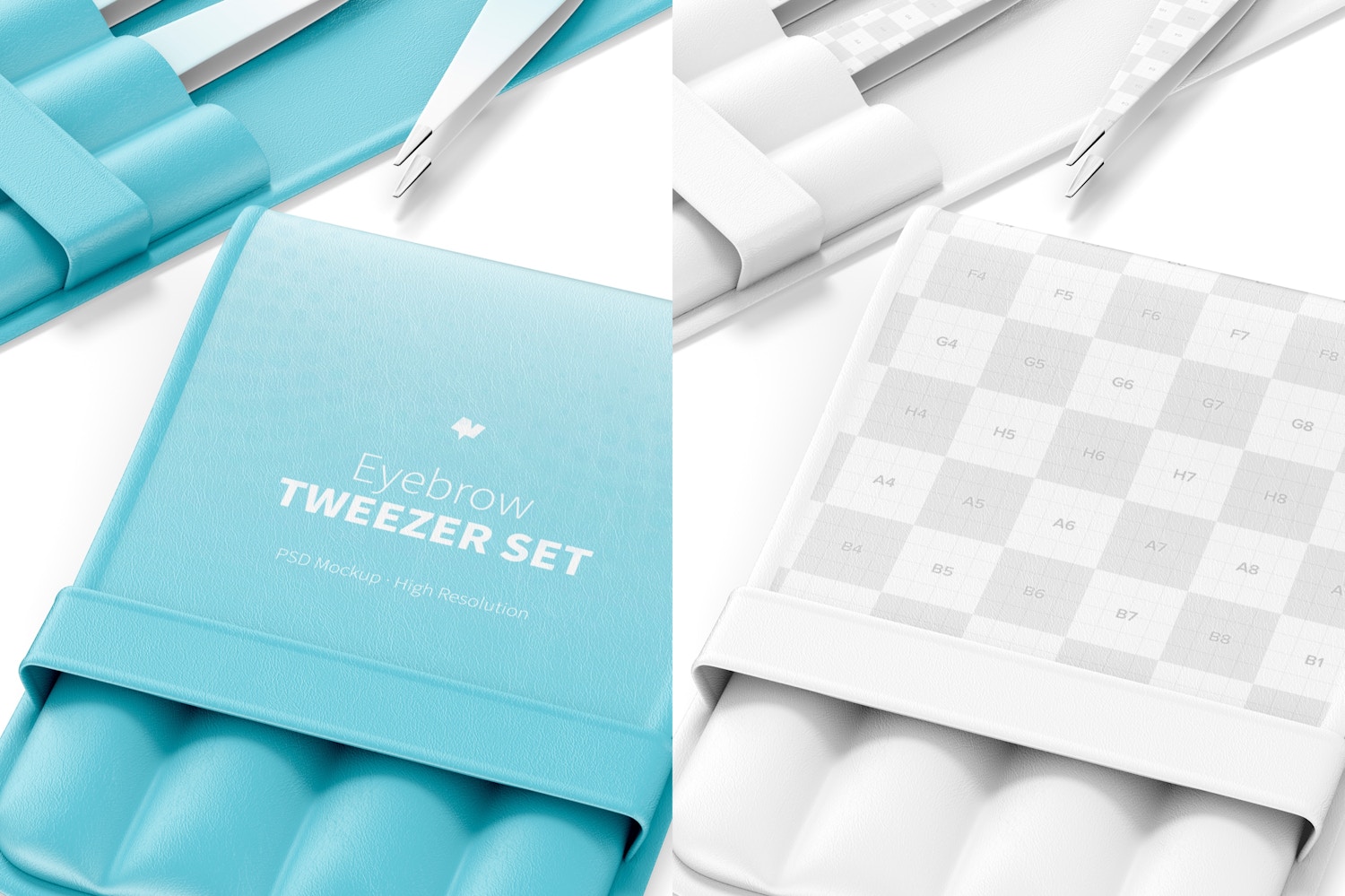 Eyebrow Tweezer Set Mockup, Close Up Eyebrow Tweezer Set Mockup, Close Up