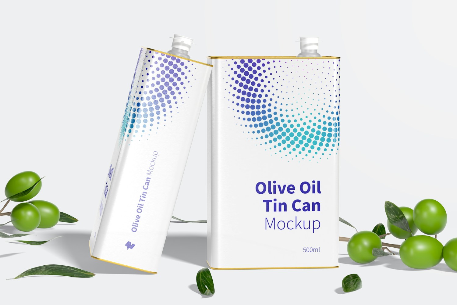 500ml Olive Oil Rectangular Tin Can Mockup, Leaned