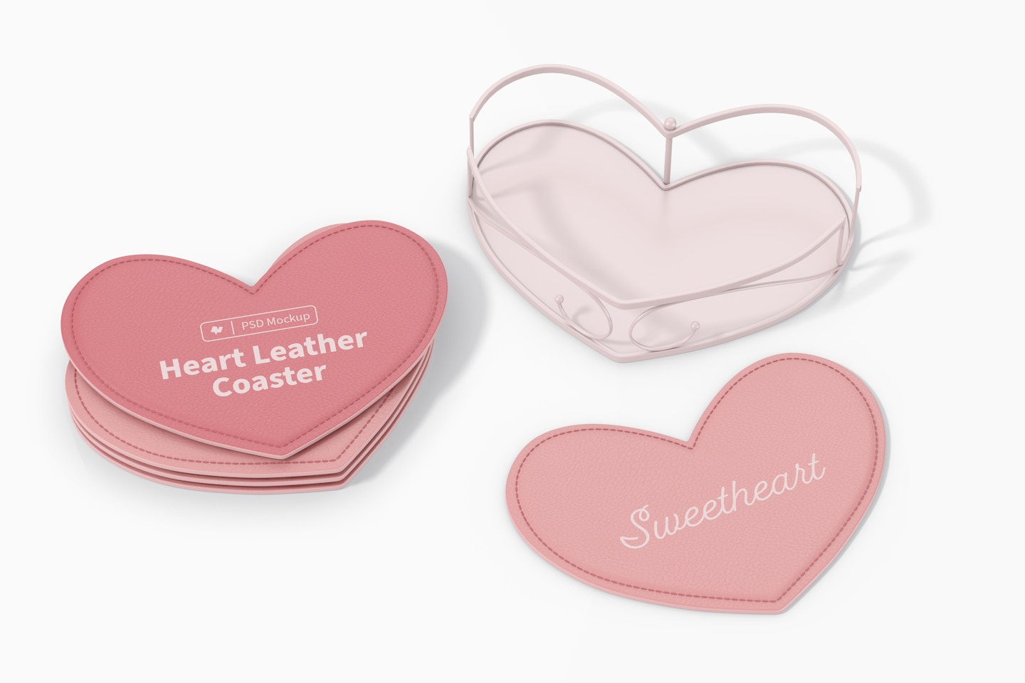 Heart Leather Coasters Mockup, Perspective