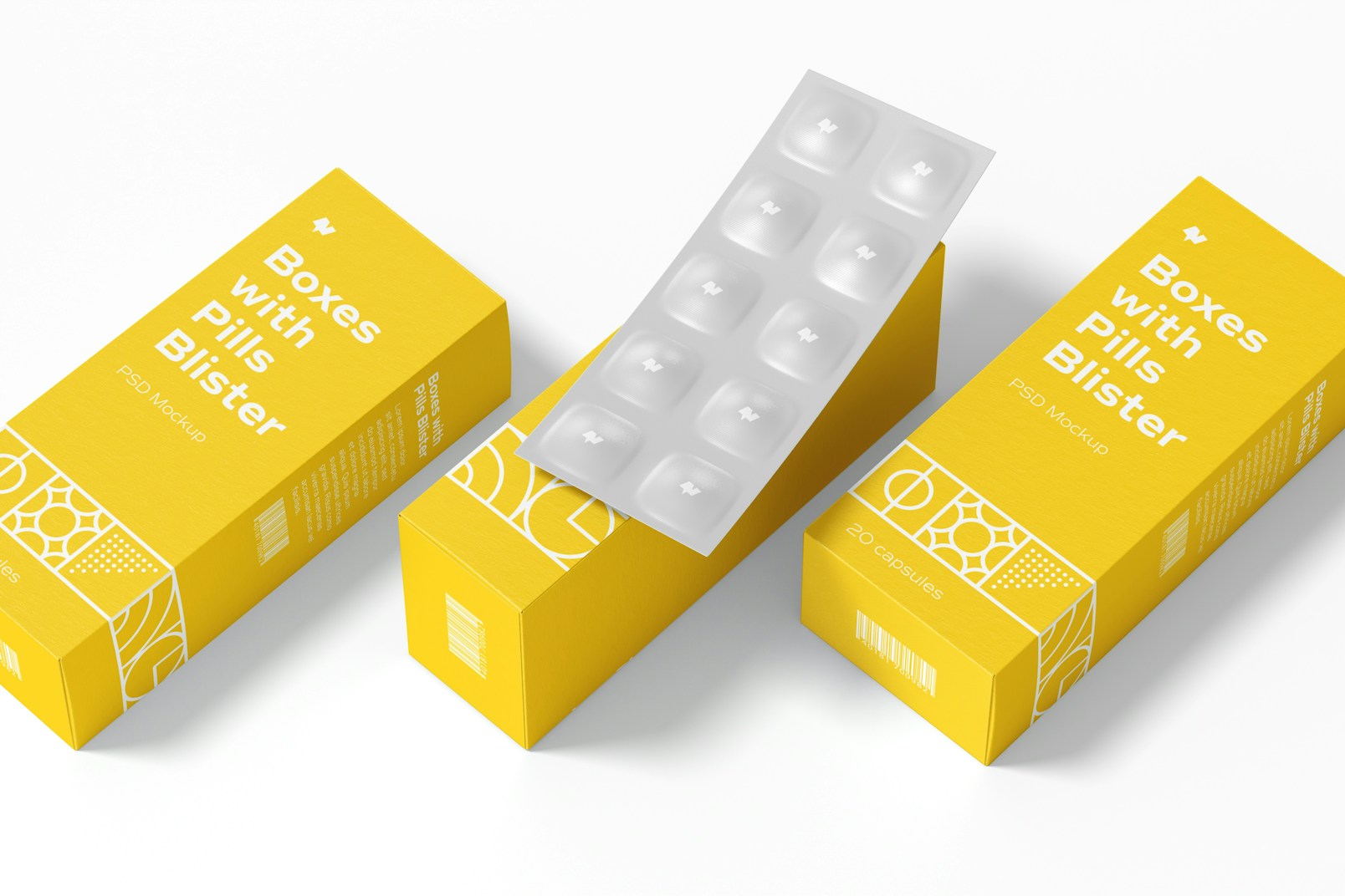 Boxes with Pills Blister Set Mockup