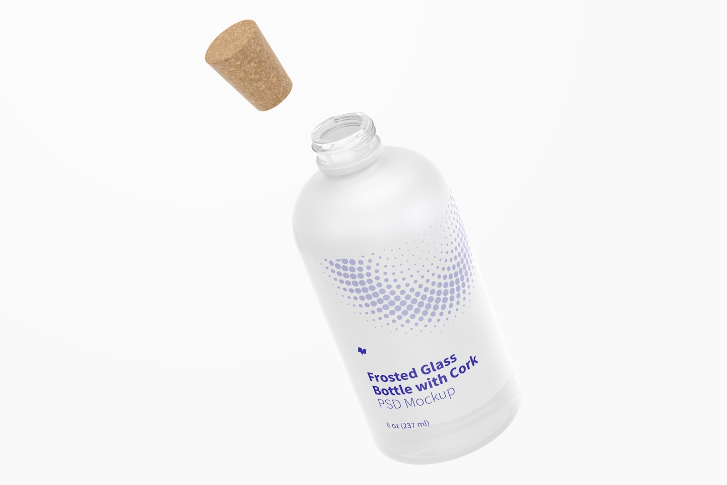Frosted Glass Bottle with Cork Mockup, Floating