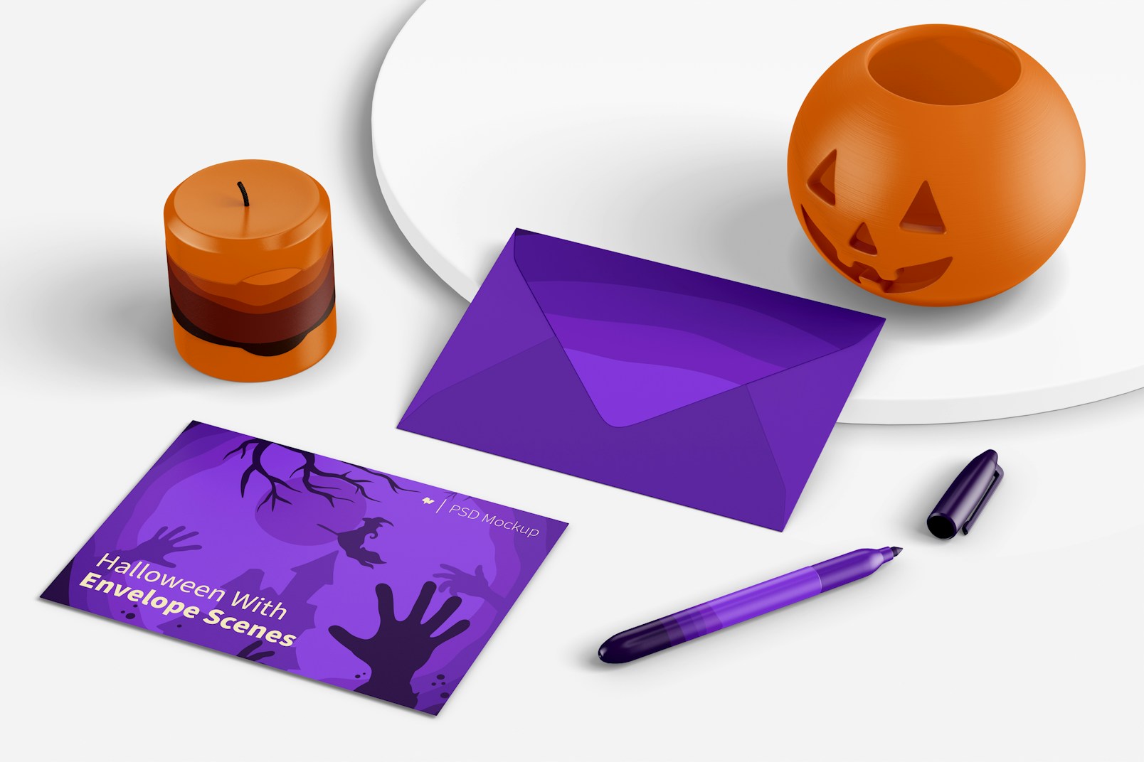 Halloween with Envelope Scene Mockup, on Surface