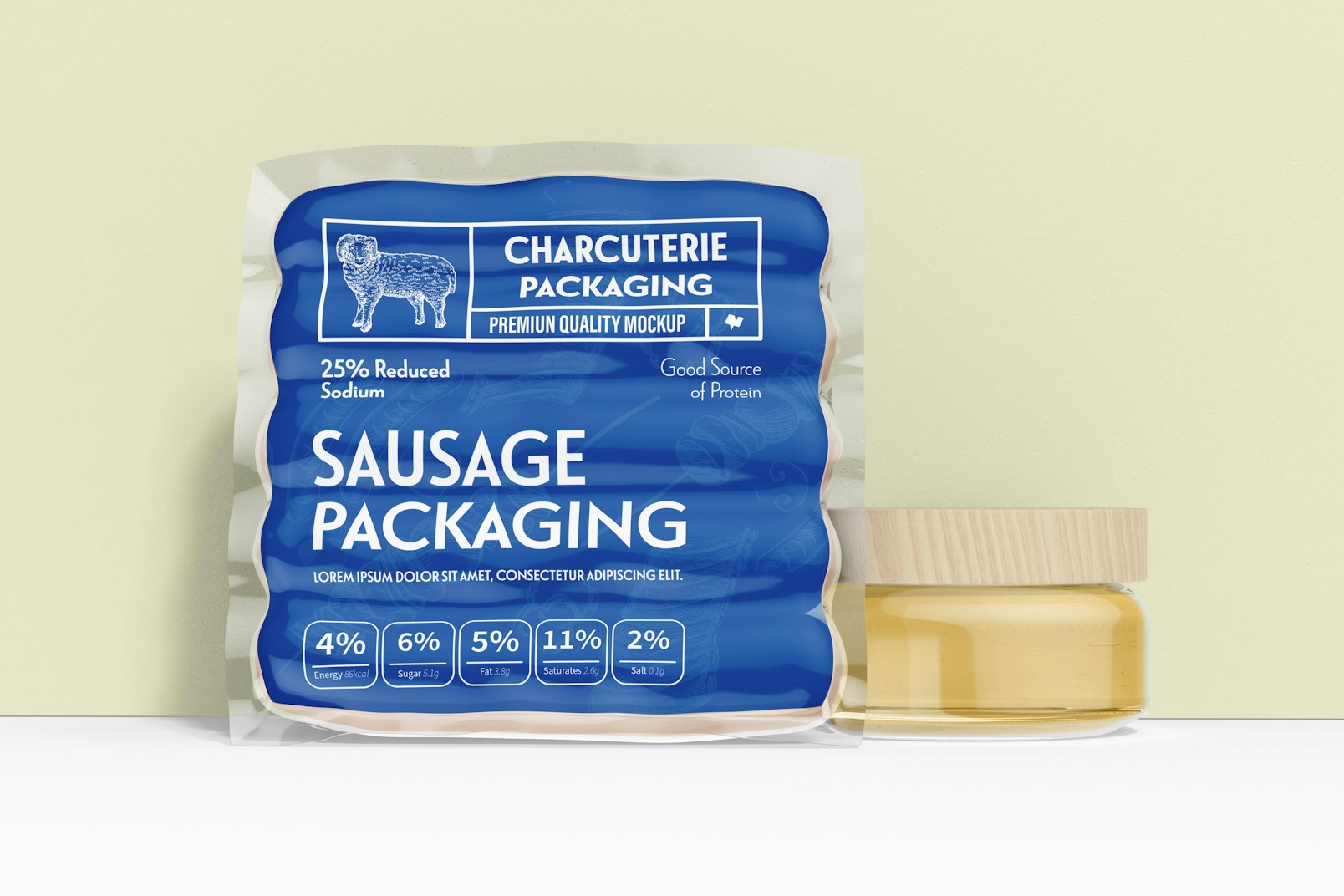 Sausage Packaging Mockup, Front View