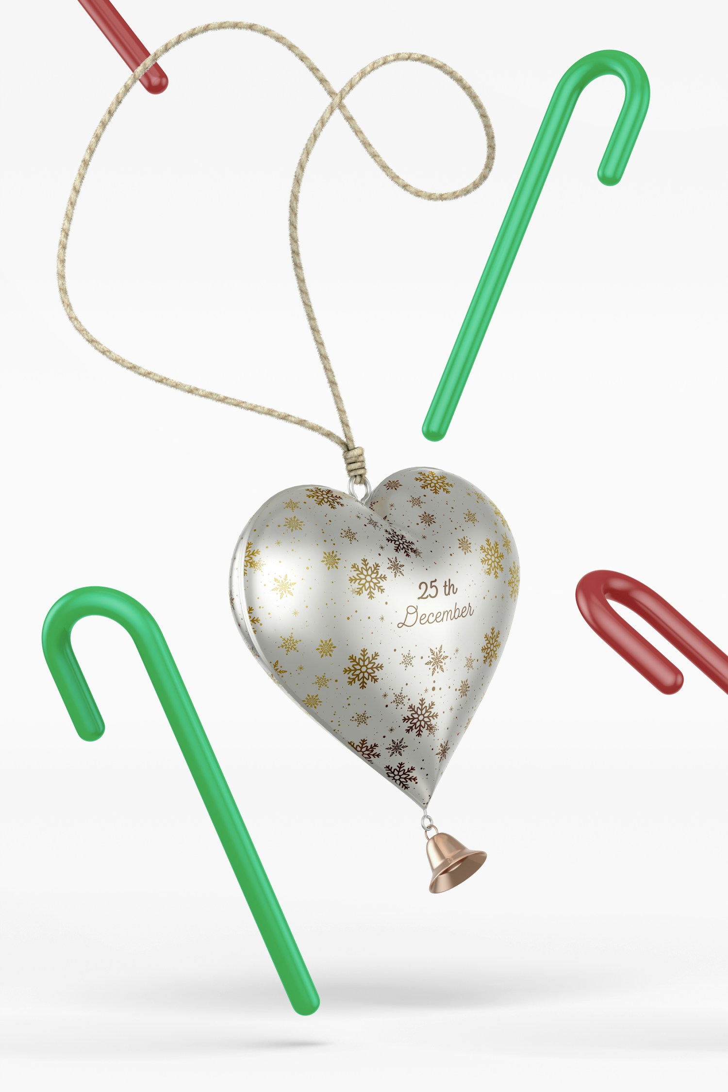 Metallic Heart Christmas Ornament Mockup, Falling