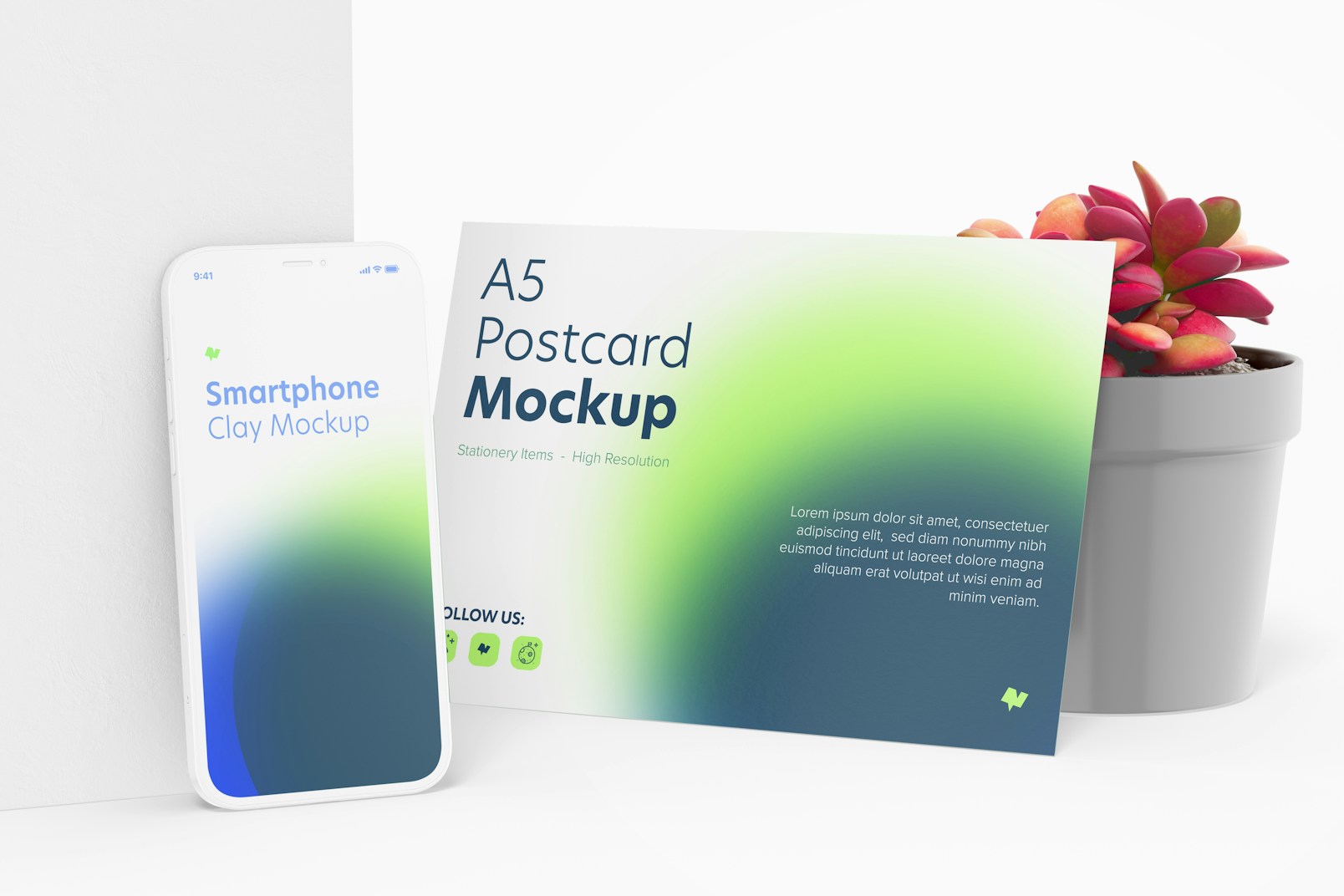 A5 Postcard with iPhone Mockup, Leaned