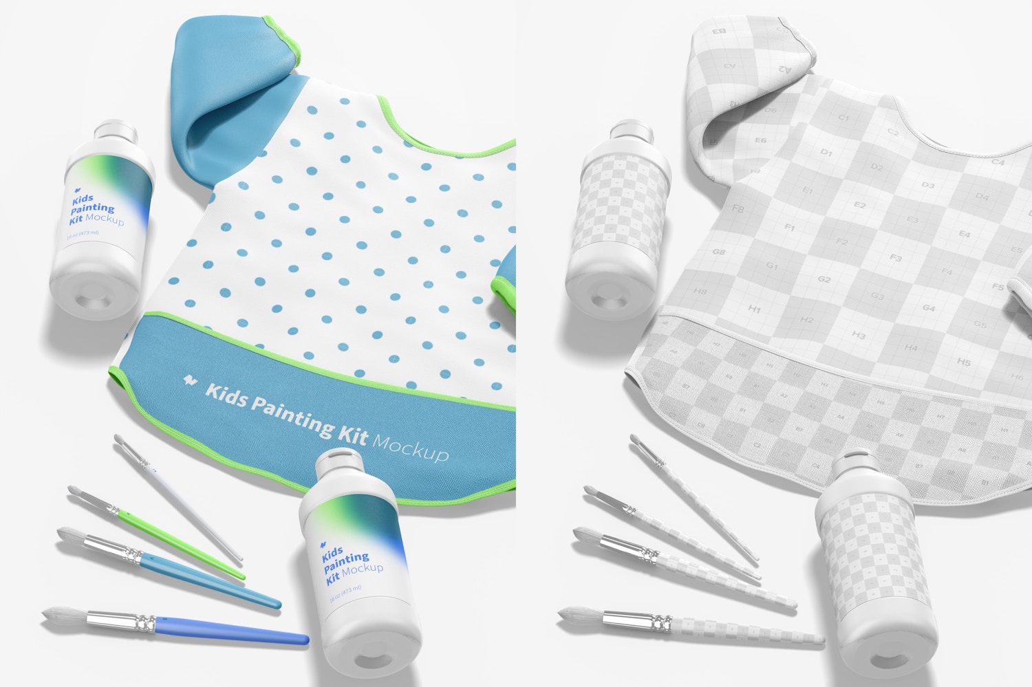 Kids Painting Kit Scene Mockup, Dropped Kids Painting Kit Scene Mockup, Dropped