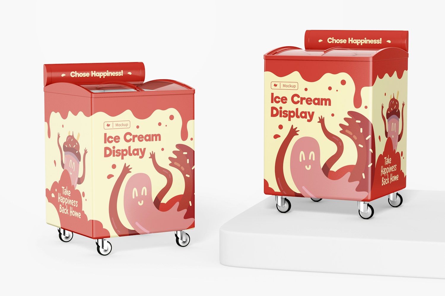 Ice Cream Displays Mockup, Perspective View