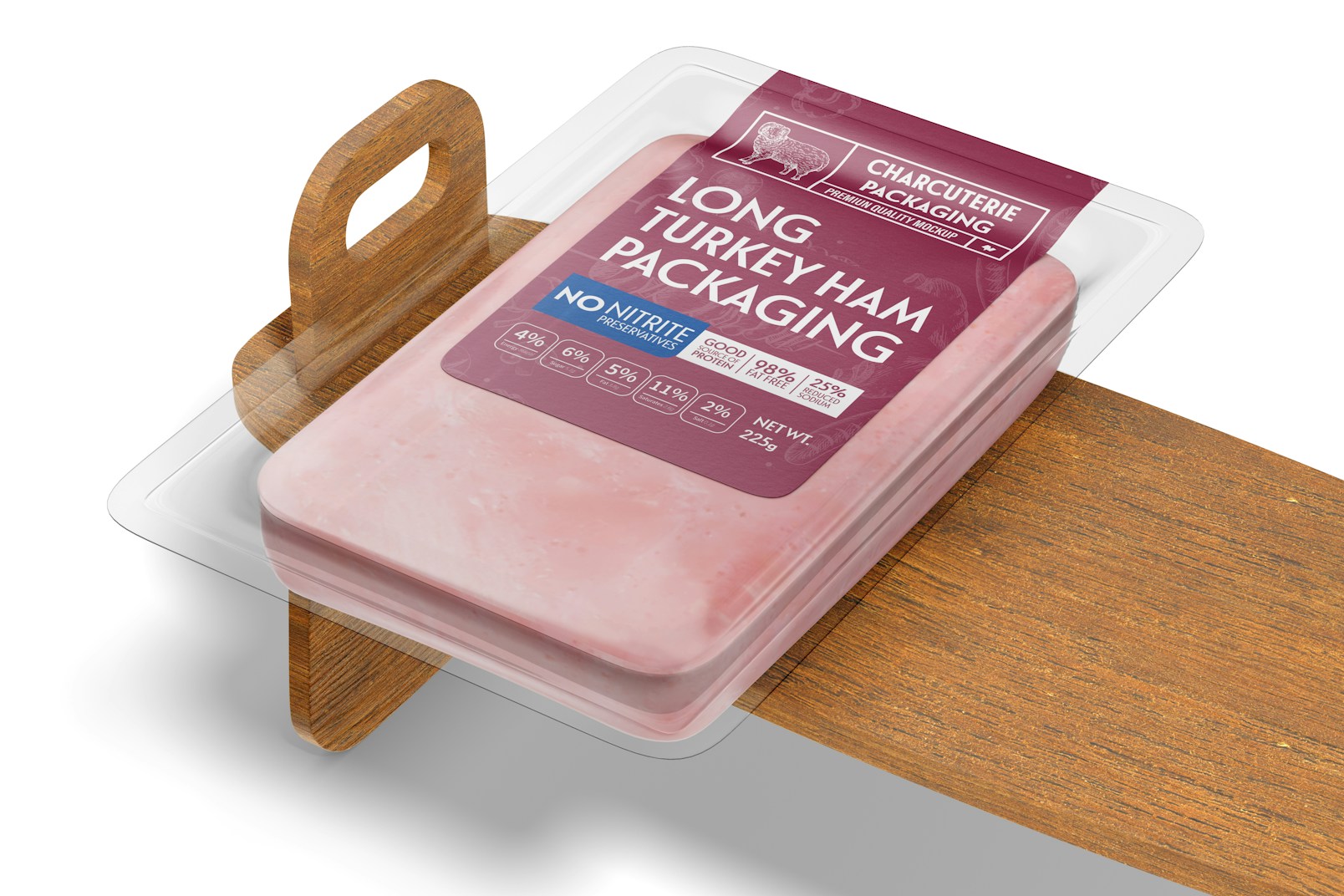Long Turkey Ham Packaging Mockup, High Angle View