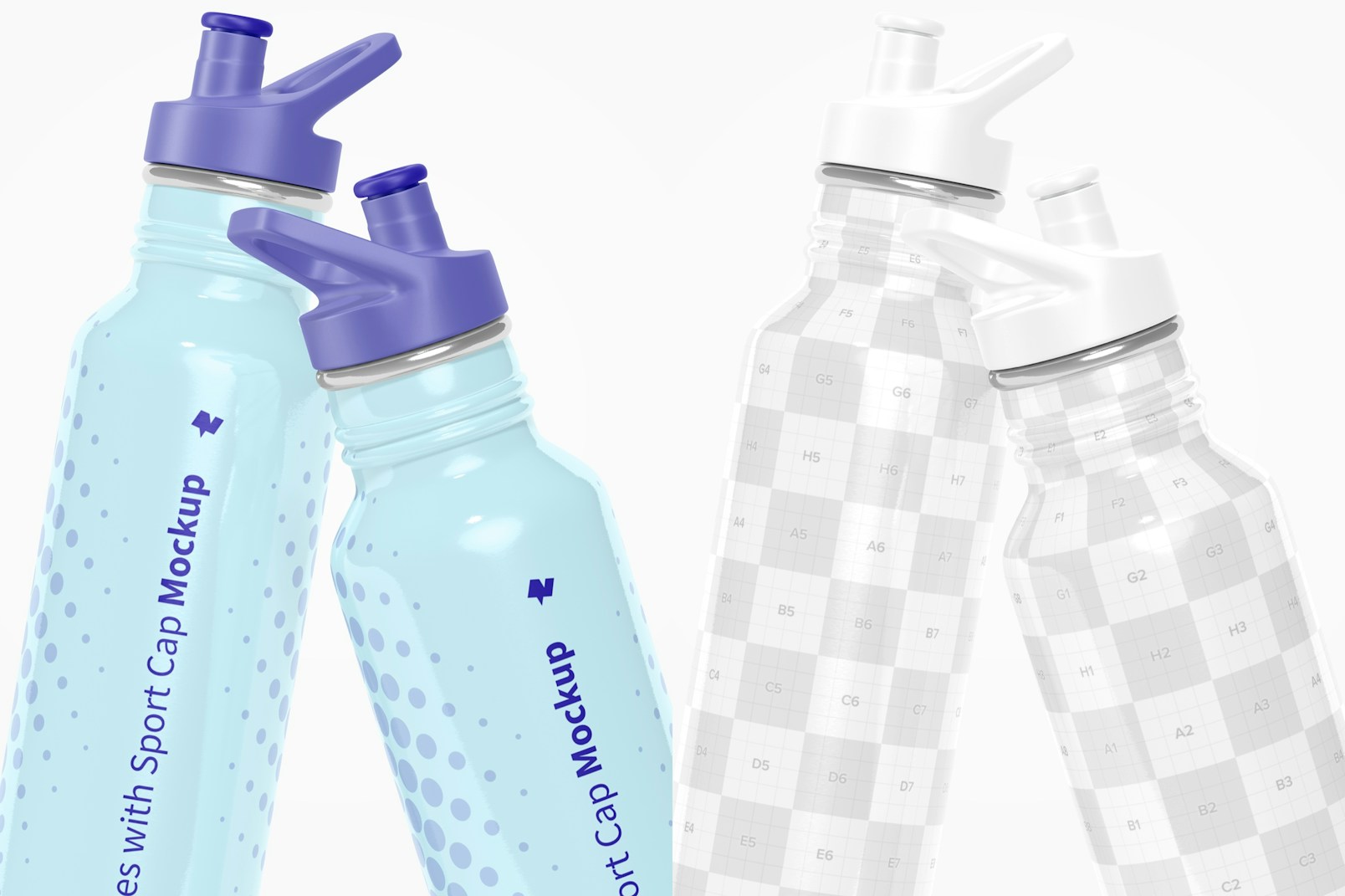 Bottles with Sport Cap Mockup, Close Up