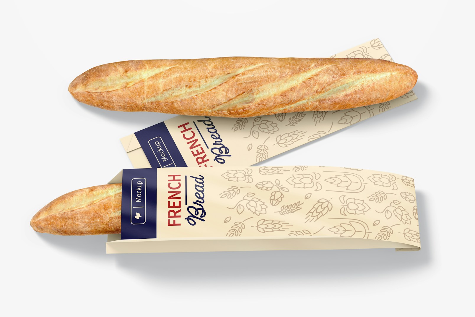 French Bread Paper Bags Mockup, Top View