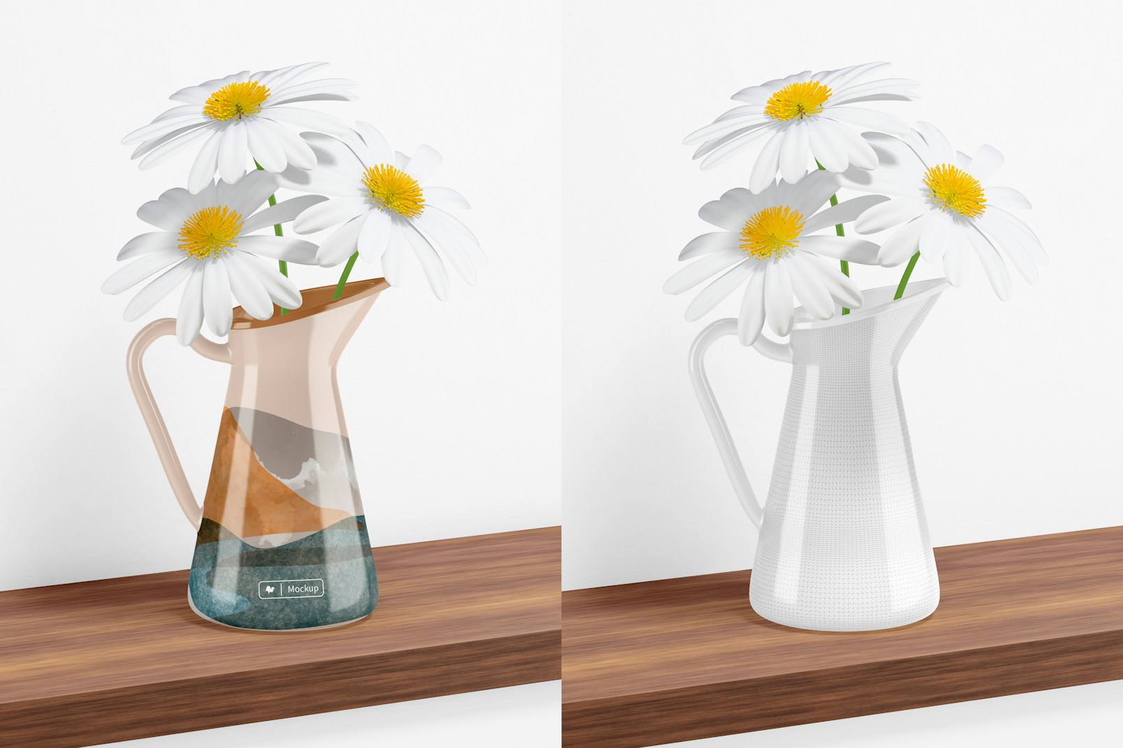 Steel Flower Vase on Table Mockup