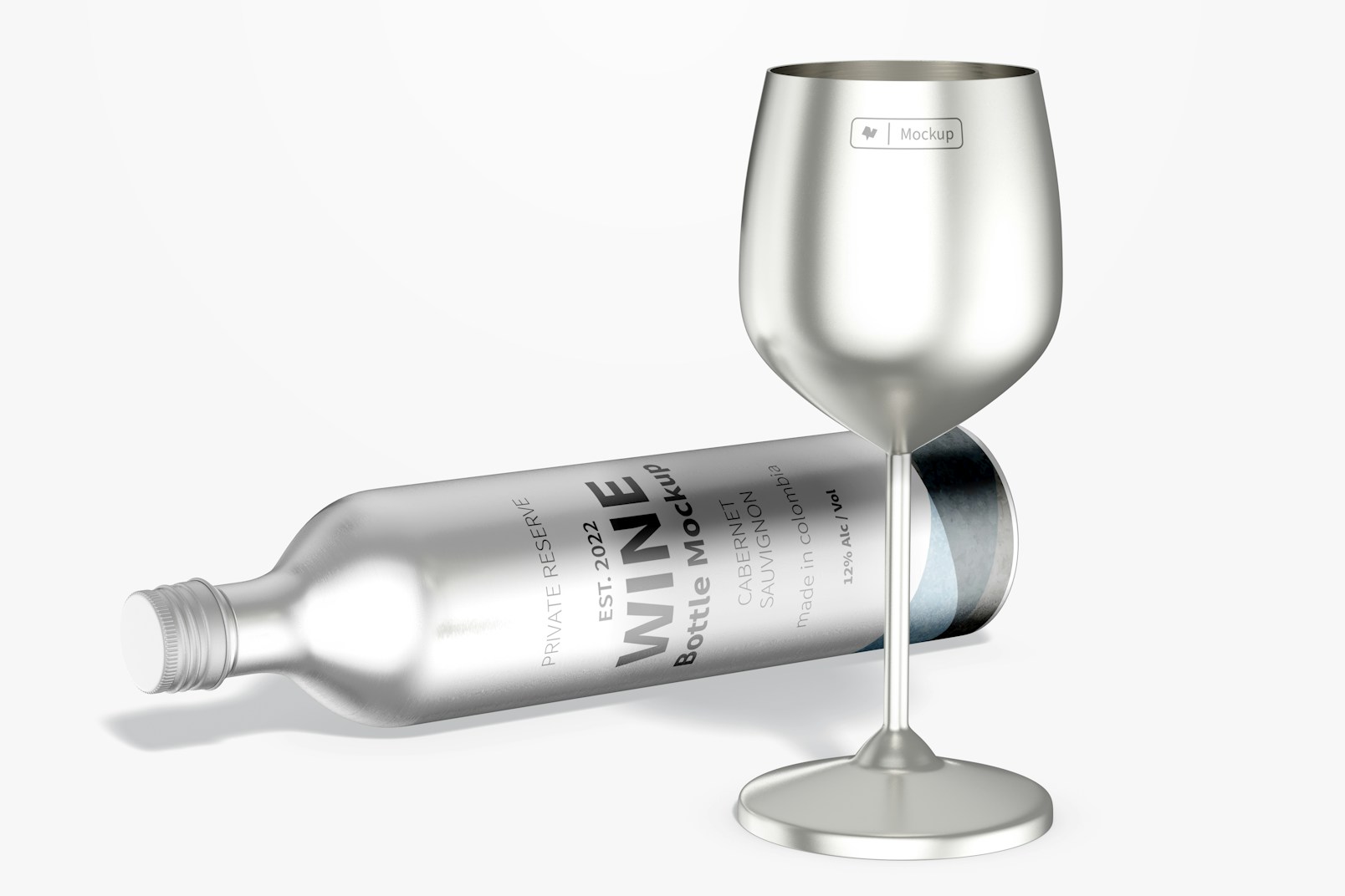 Stainless Steel Wine Glass Mockup, Perspective