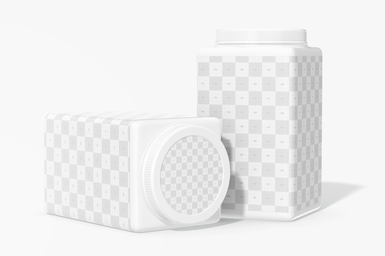 Square Protein Powder Containers Mockup, Standing and Dropped