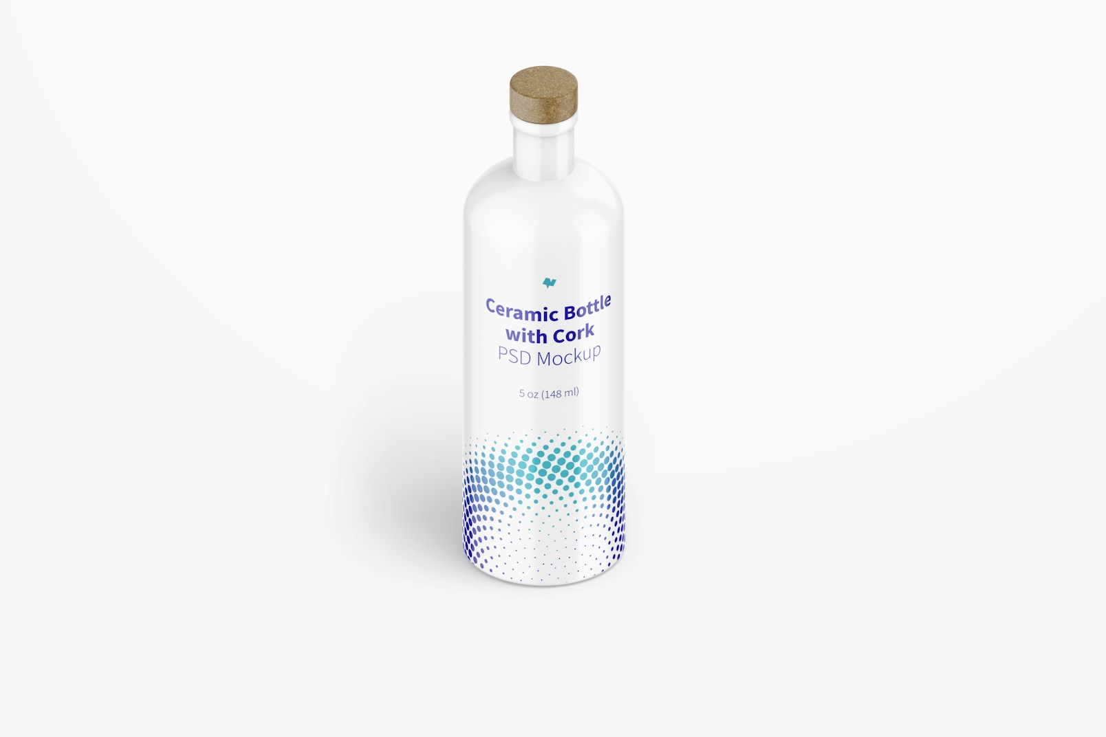 Ceramic Bottle with Cork Mockup, Isometric View