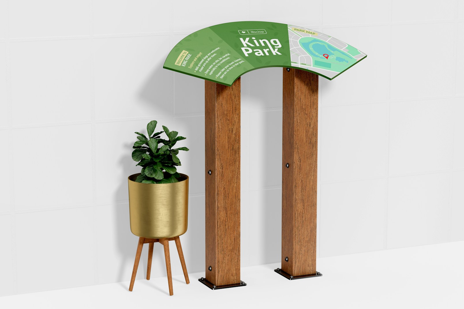 Outdoor Wayfinding Table Mockup, with Pot