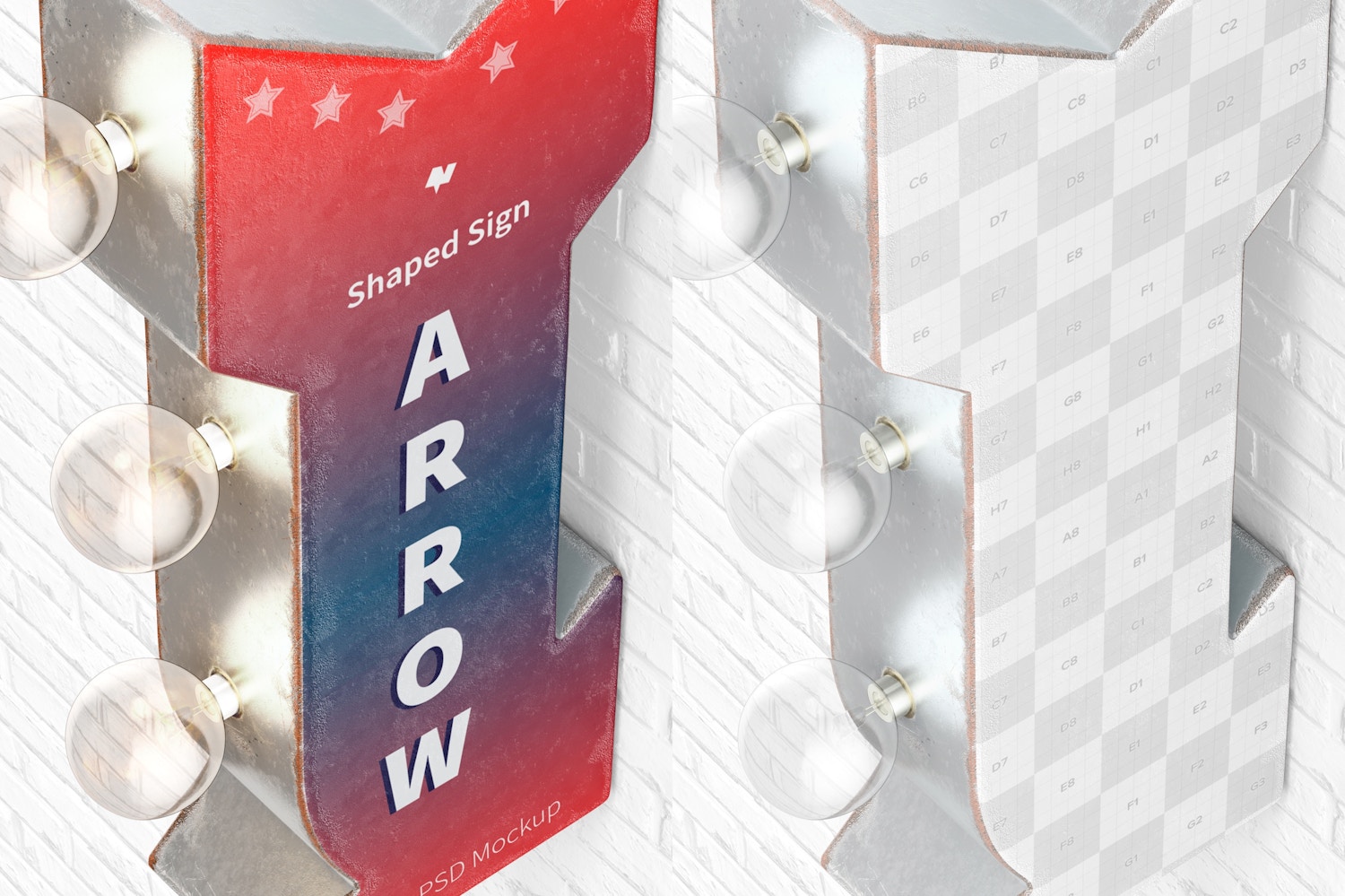 Retro Arrow Shaped Sign Mockup, Close Up