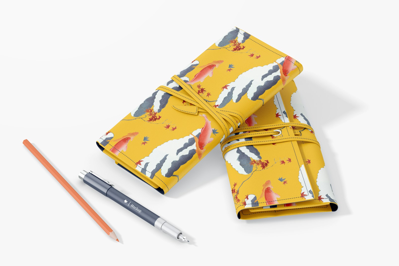 Fabric Pencil Pouches Mockup, Stacked
