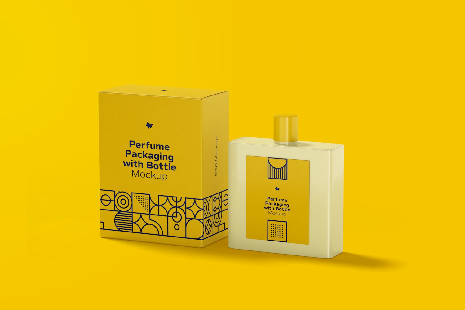 Maqueta de Empaque de Perfume con Botella, Perspectiva