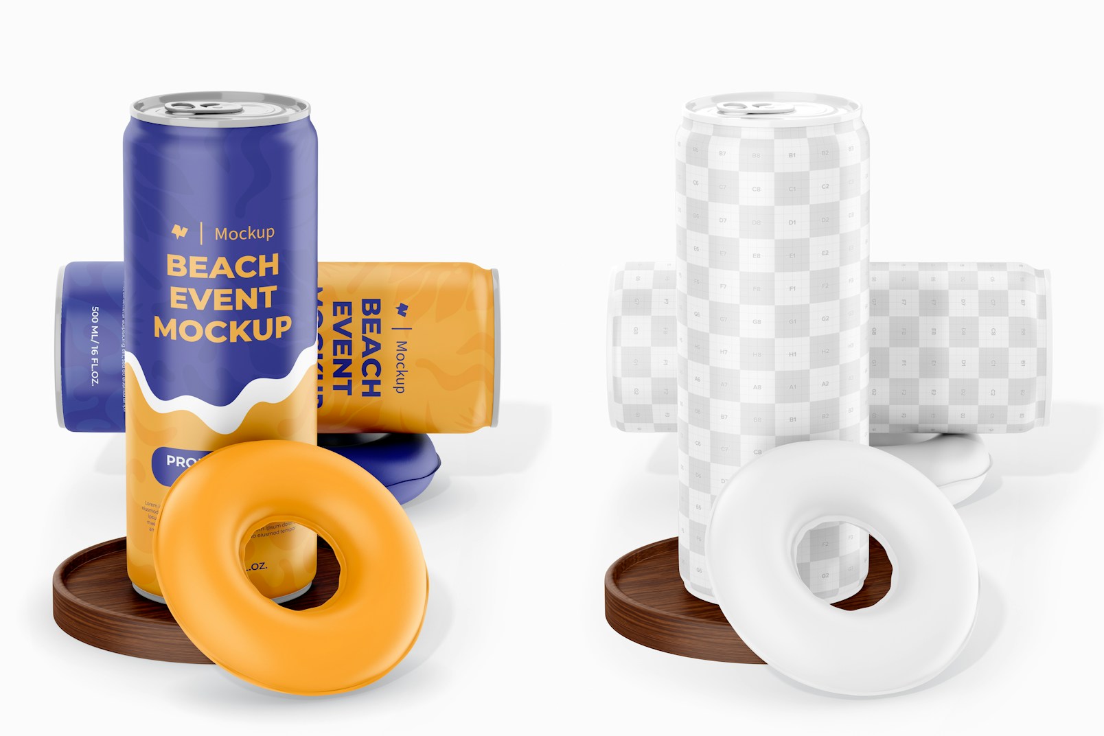 Promotional Beer Cans Mockup, Standing and Dropped