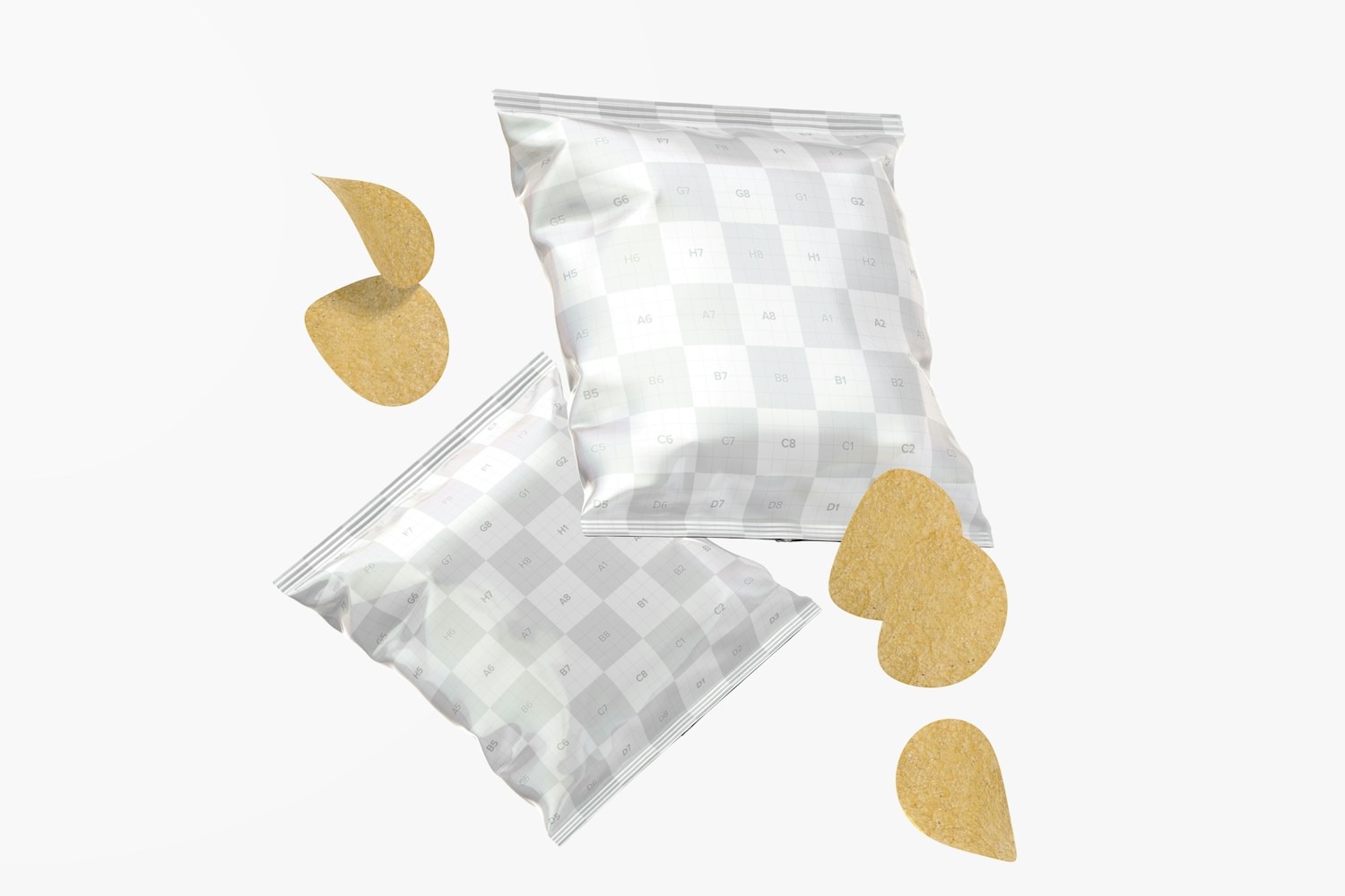 Glossy Stubby Chips Bag Mockup, Floating