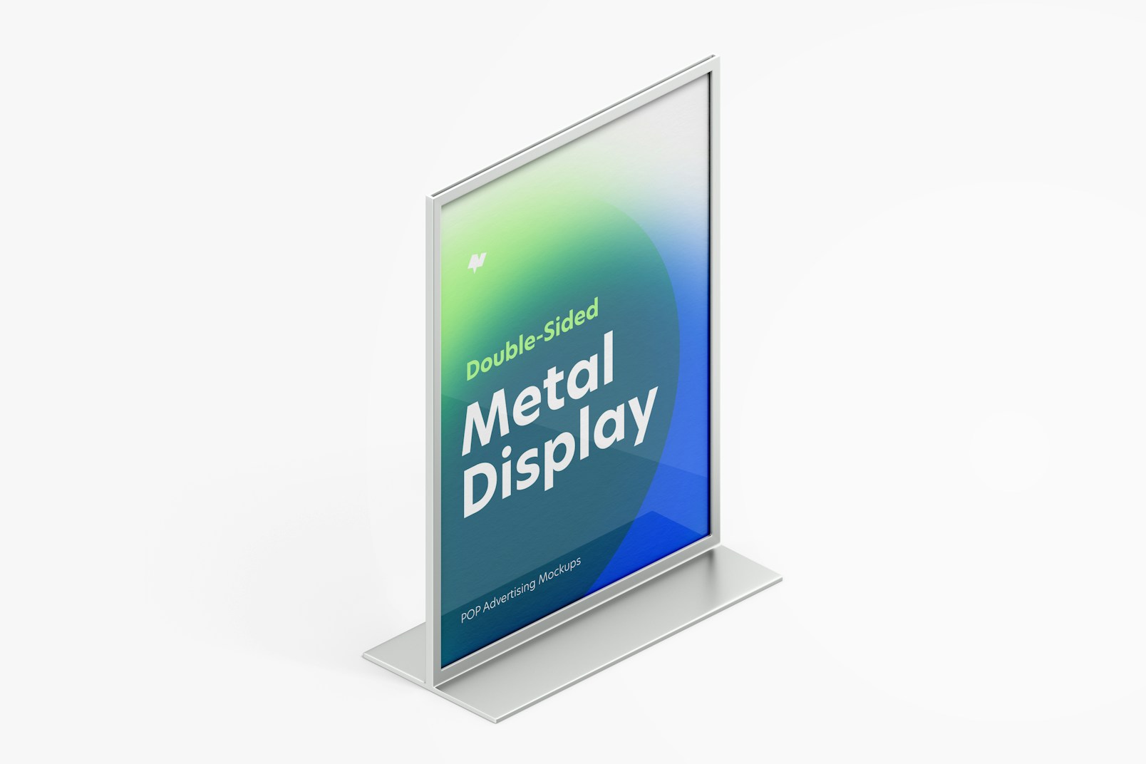 Double-Sided Poster Metal Desktop Display Mockup, Isometric Right View