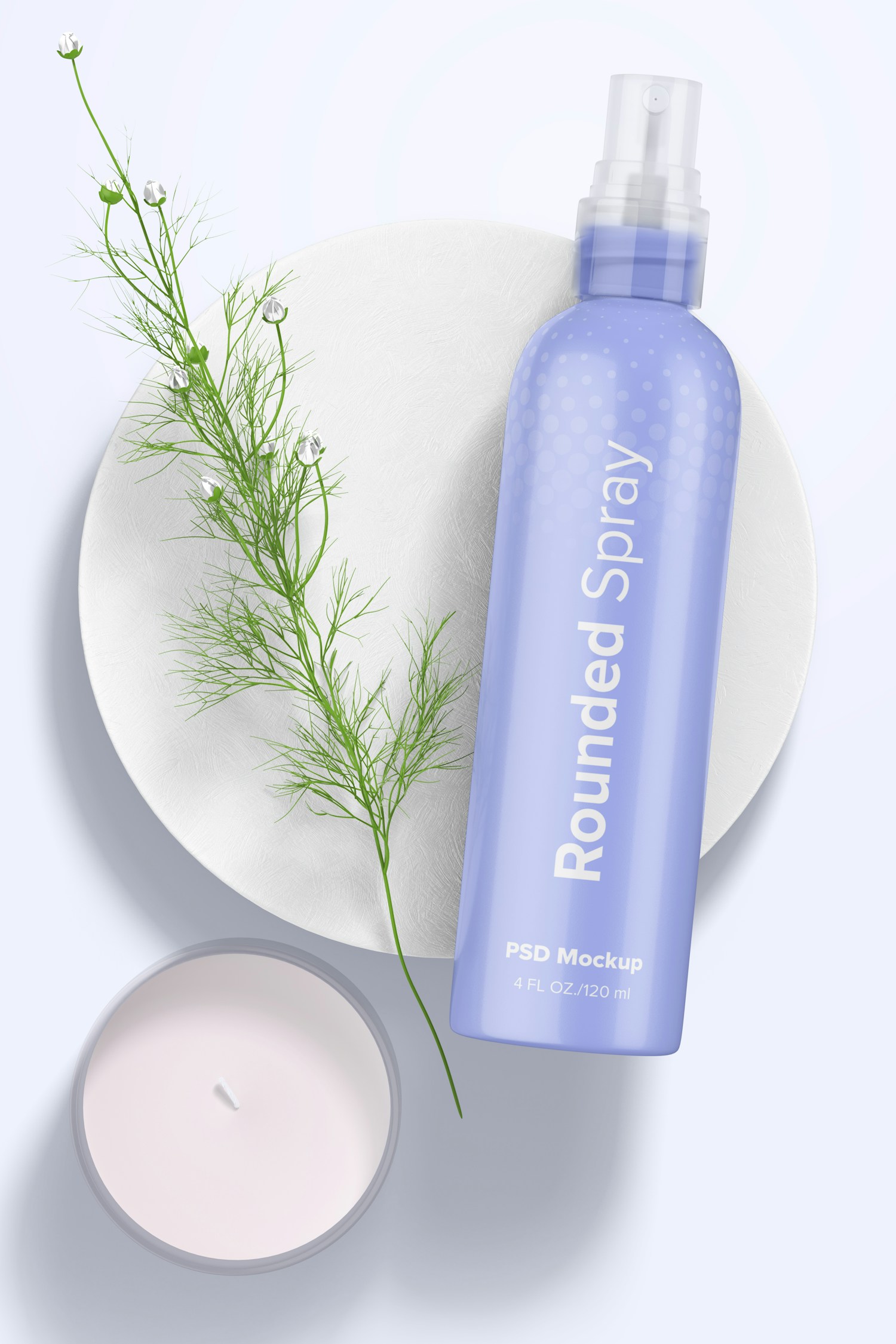 4 oz Rounded Spray with Candle Mockup 4 oz Rounded Spray with Candle Mockup