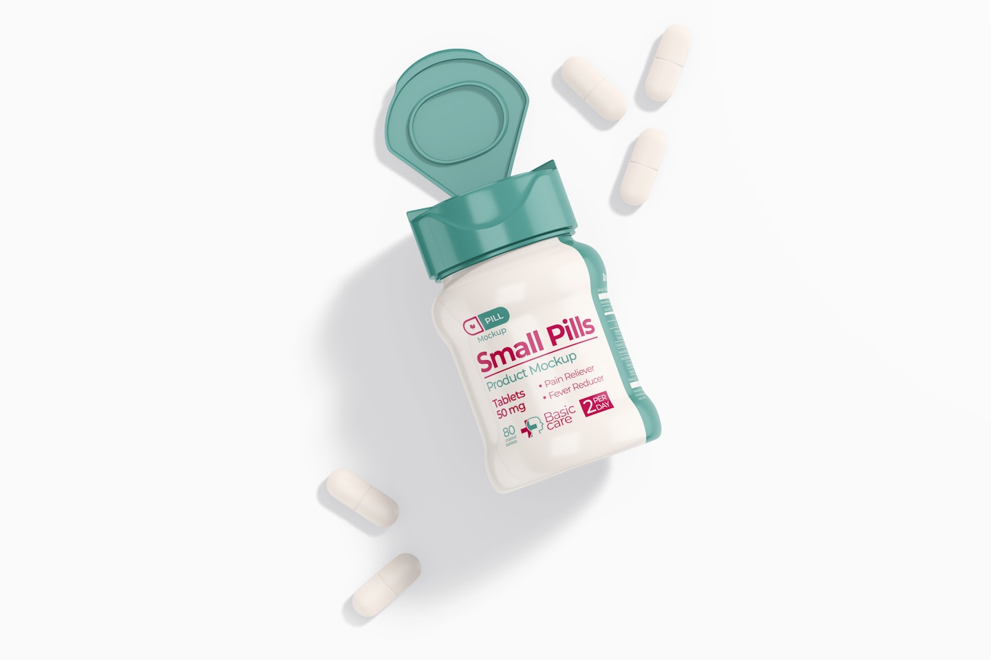 Small Pills Bottle Mockup, Top View