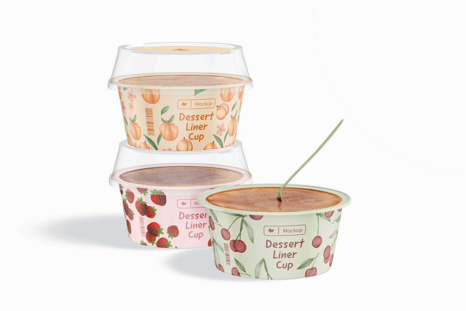 Dessert Liner Cup with Lid Mockup, Stacked
