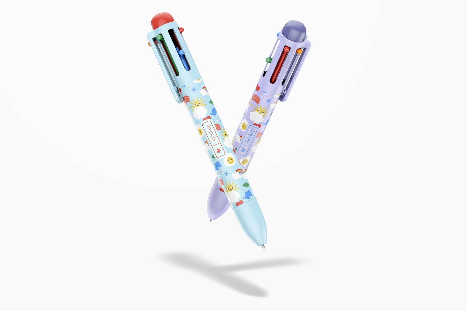 Multicolor Retractable Pens Mockup, Floating