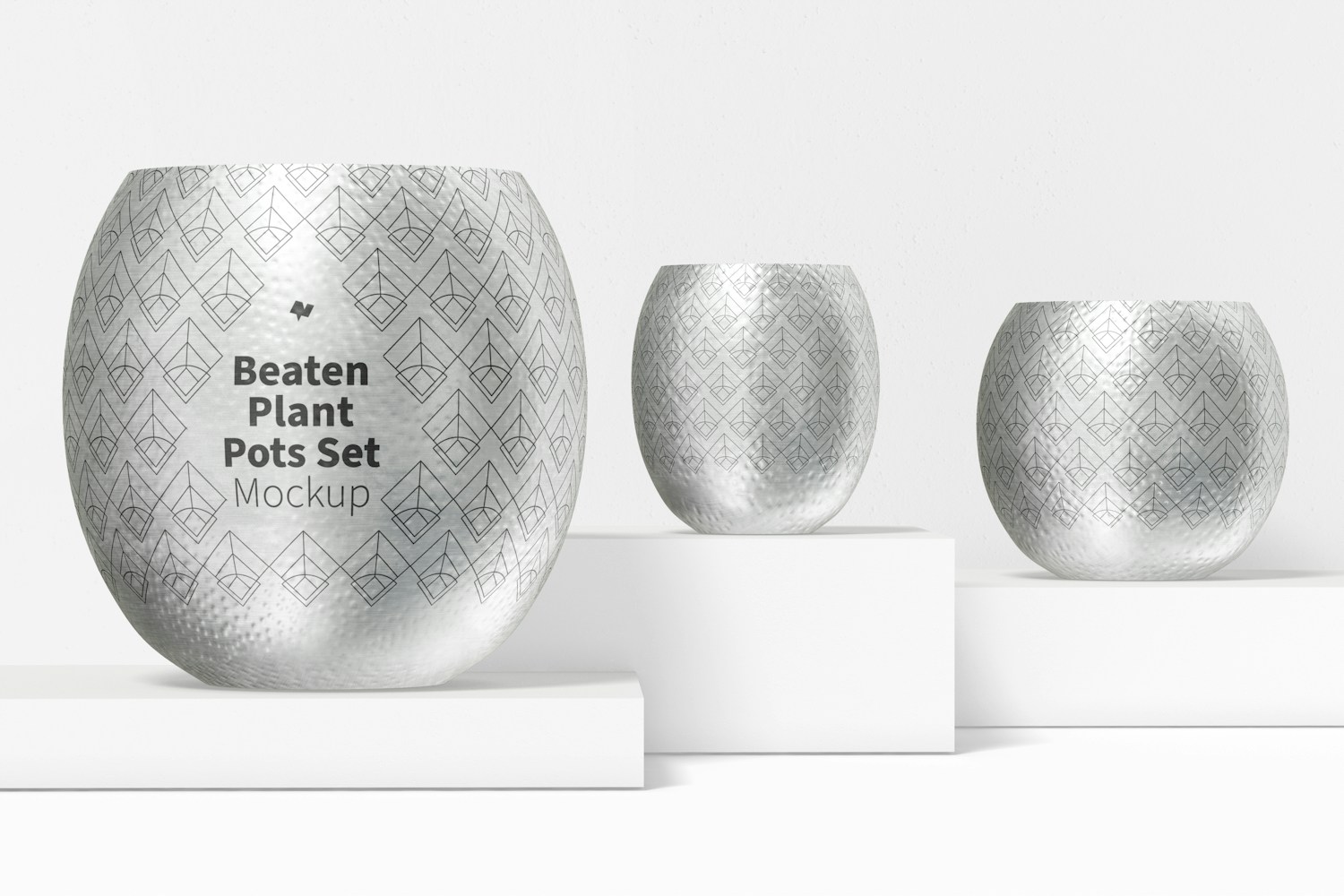 Beaten Plant Pots Set Mockup, Perspective