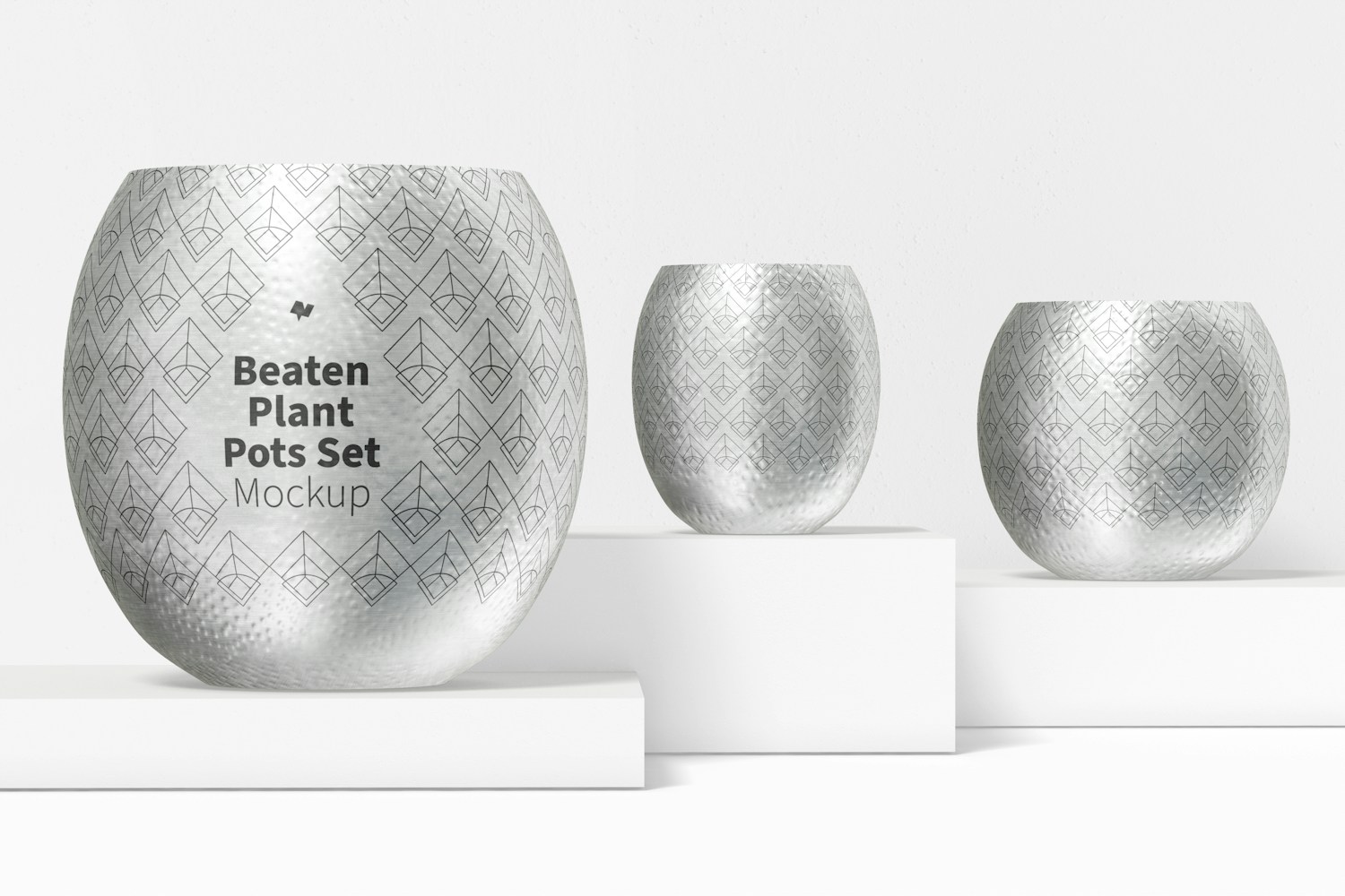 Beaten Plant Pots Set Mockup, Perspective Beaten Plant Pots Set Mockup, Perspective